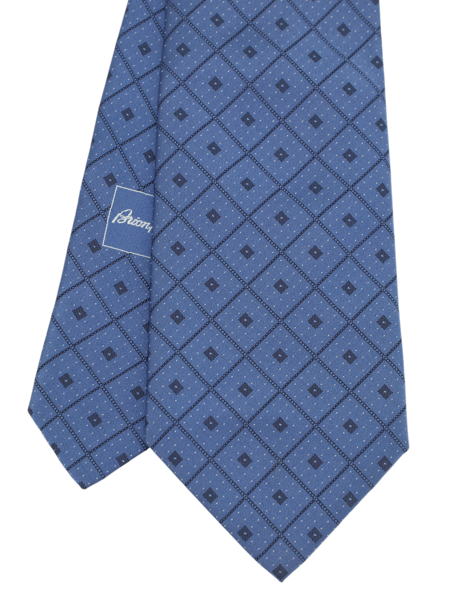 Brioni Blue Silk Diamond Pattern & Polkadot Tie