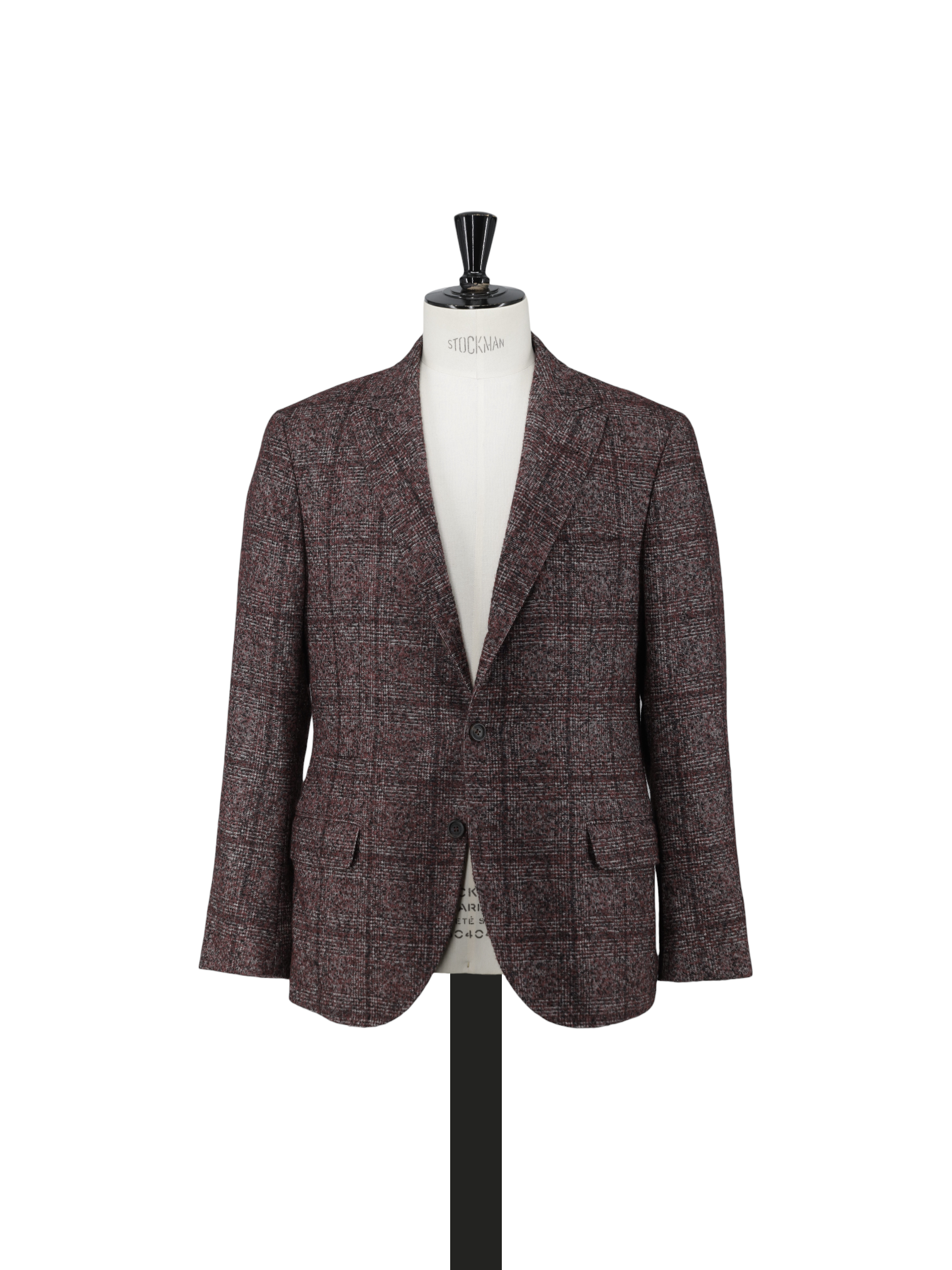 Brunello Cucinelli Burgundy Alpaca, Wool & Stretch Bouclé Checkered Jacket