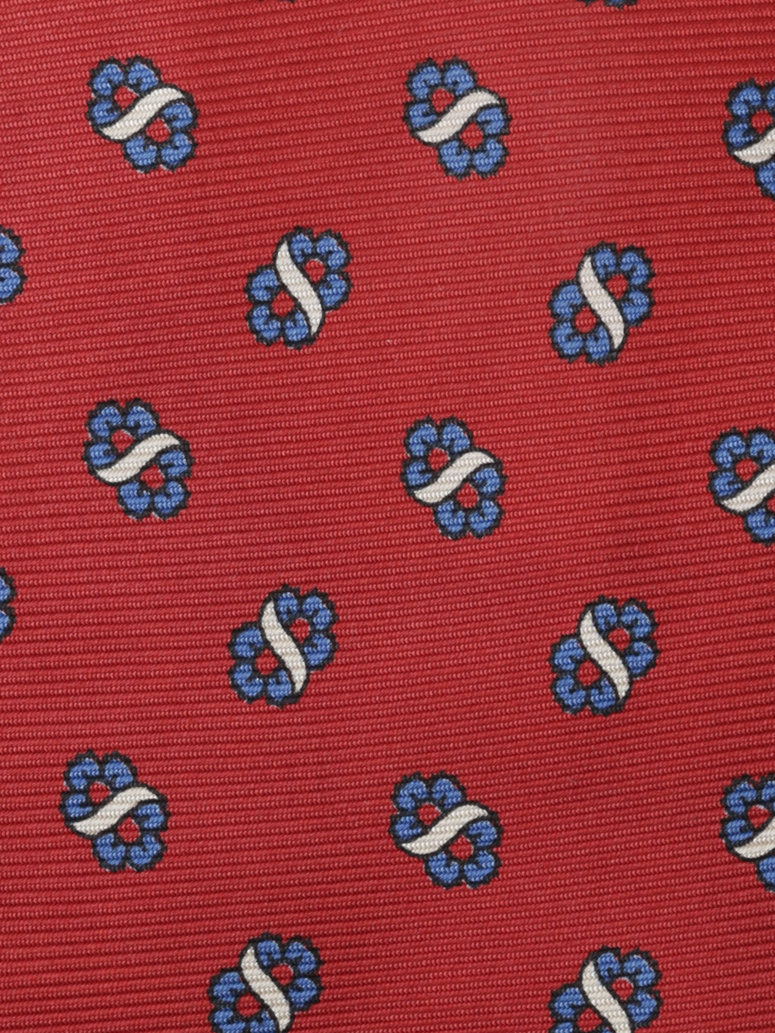 Kiton 5-Fold Red & Azure Blue Silk Floral-Pattern Self-Tipped Tie
