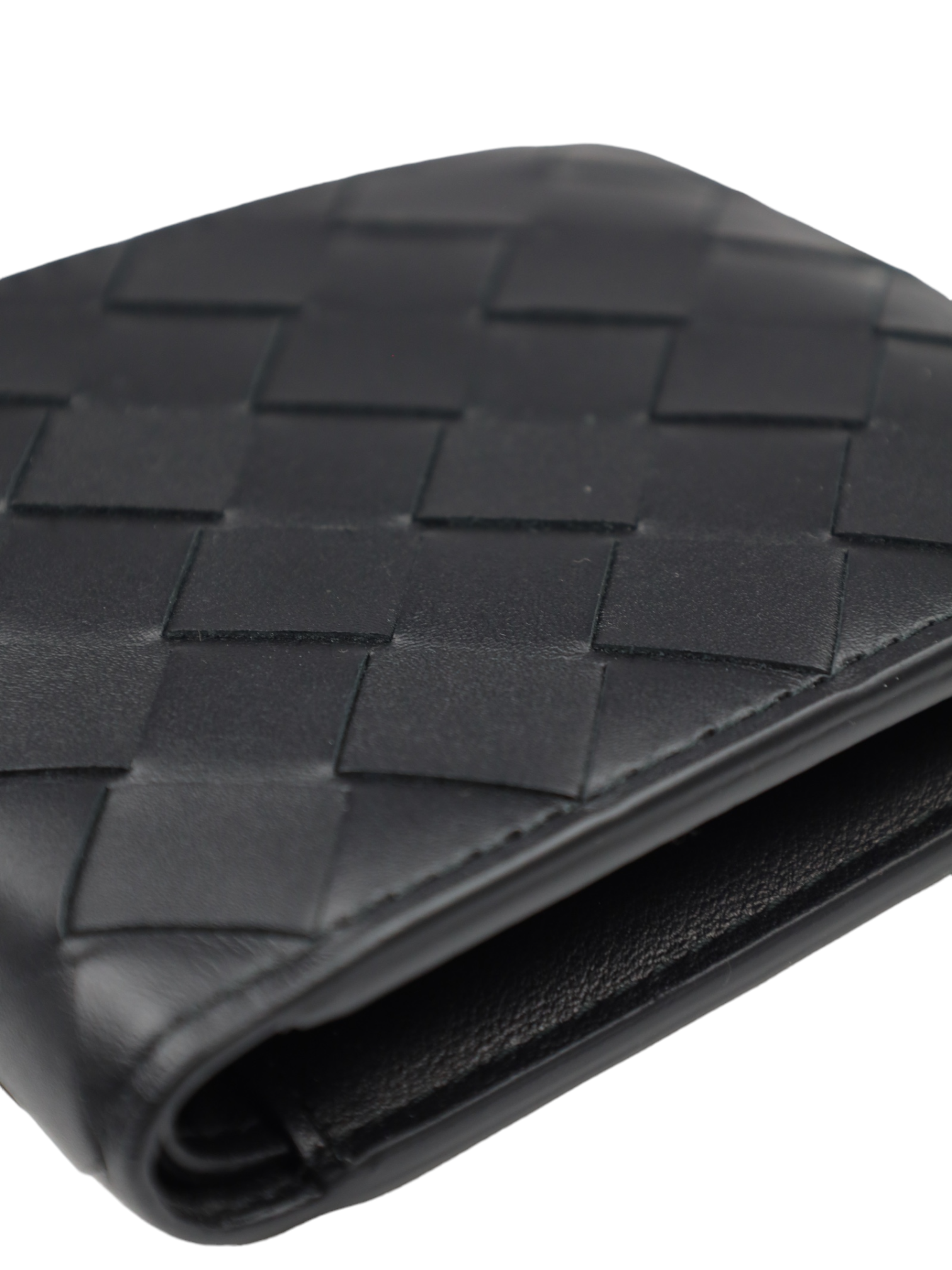 Bottega Veneta Black Intrecciato Leather Billfold Wallet