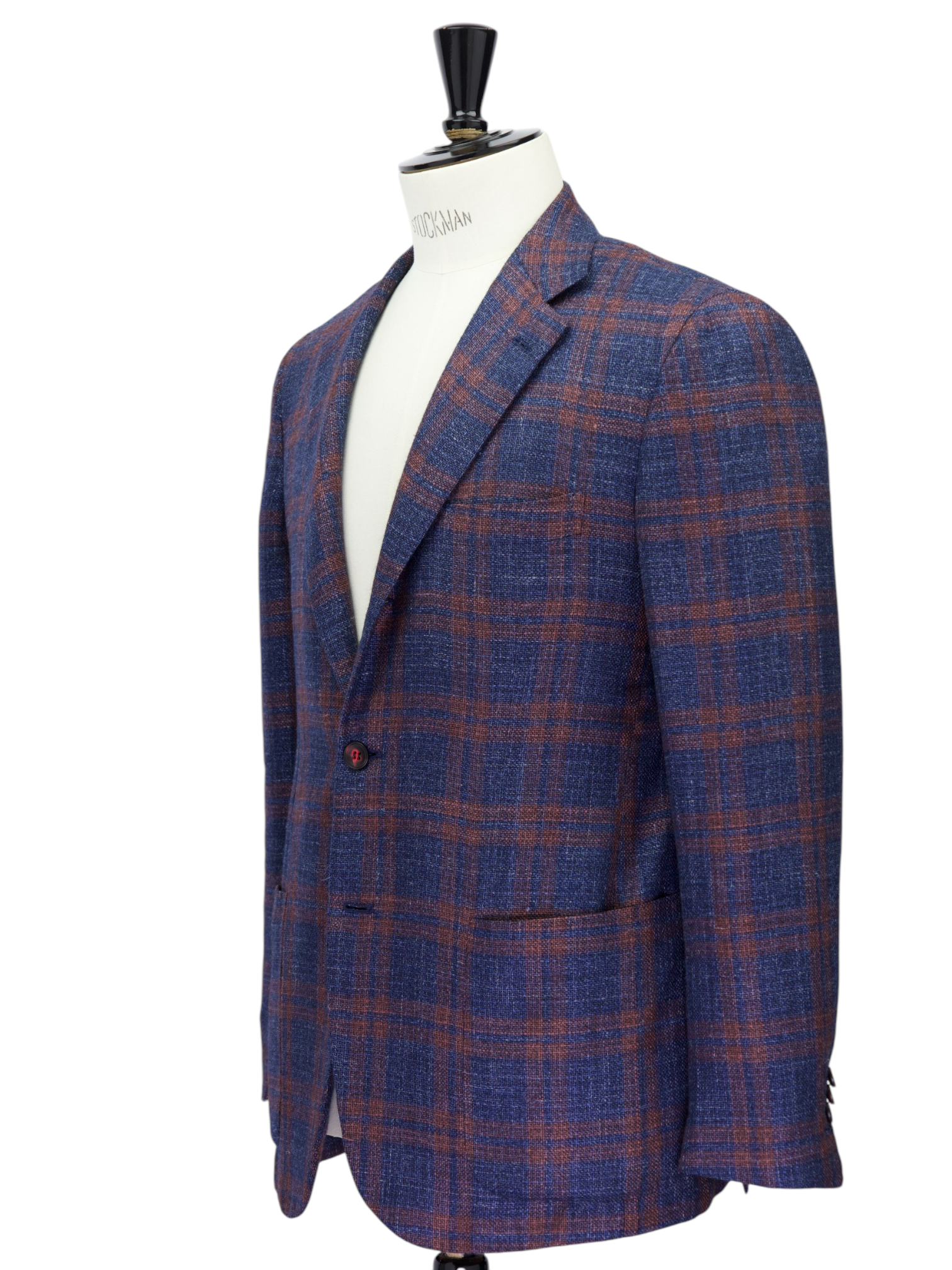 Kiton Blue & Red Cashmere, Silk & Linen Windowpane Jacket