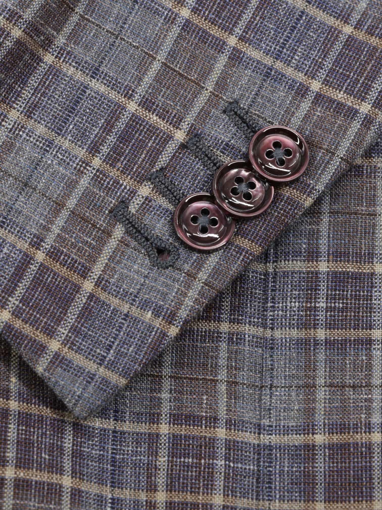 Ermenegildo Zegna Taupe & Wine Red Wool, Silk & Linen Checkered Jacket