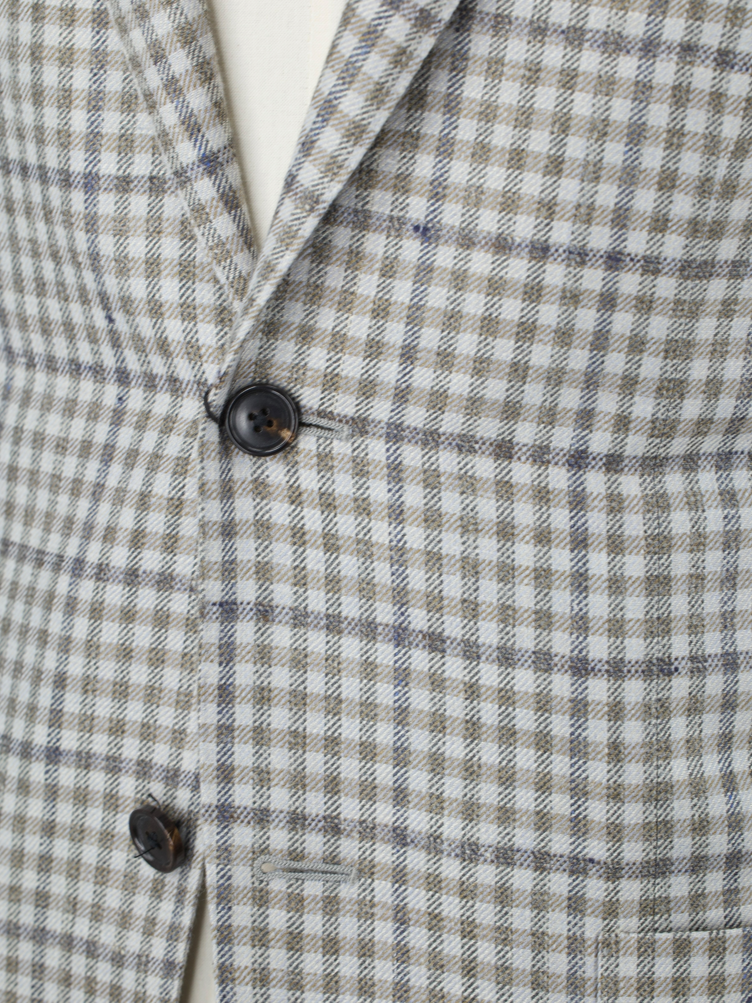 Corneliani Marlbled Greige Silk, Linen & Wool Guncheck Jacket