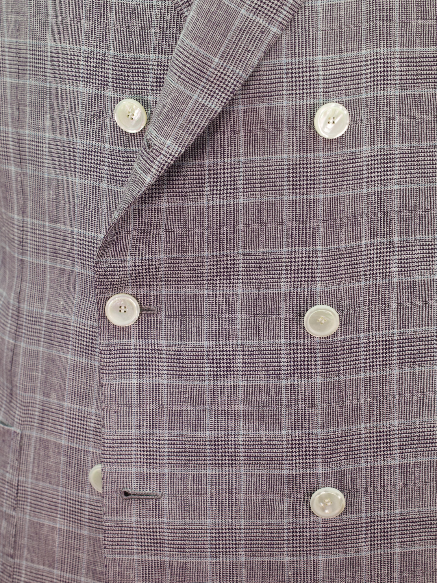 Cesare Attolini Soft Purple Wool, Silk & Linen Double-Breasted Glenplaid Jacket