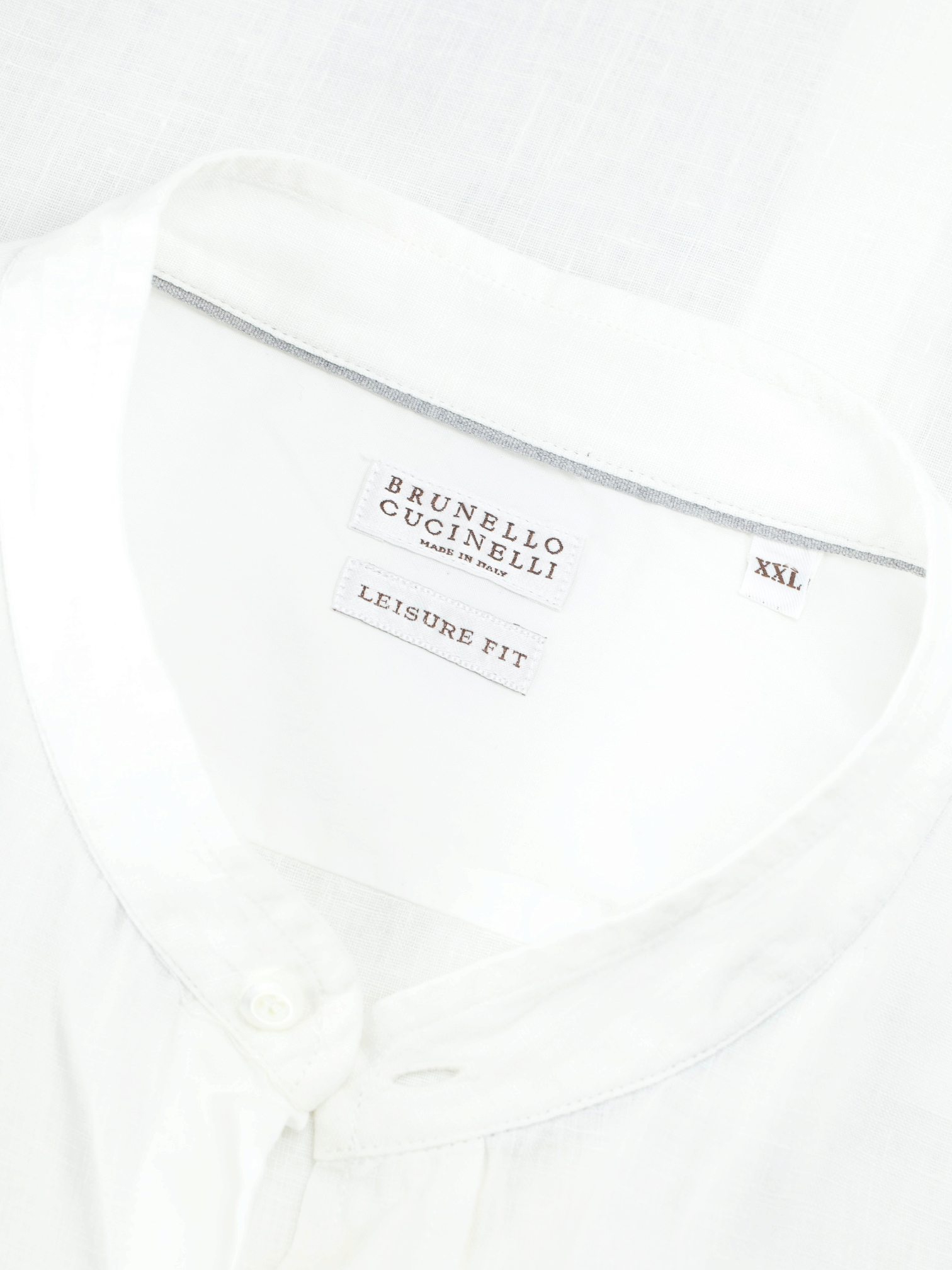 Brunello Cucinelli White Linen Mandarin-Collar Shirt