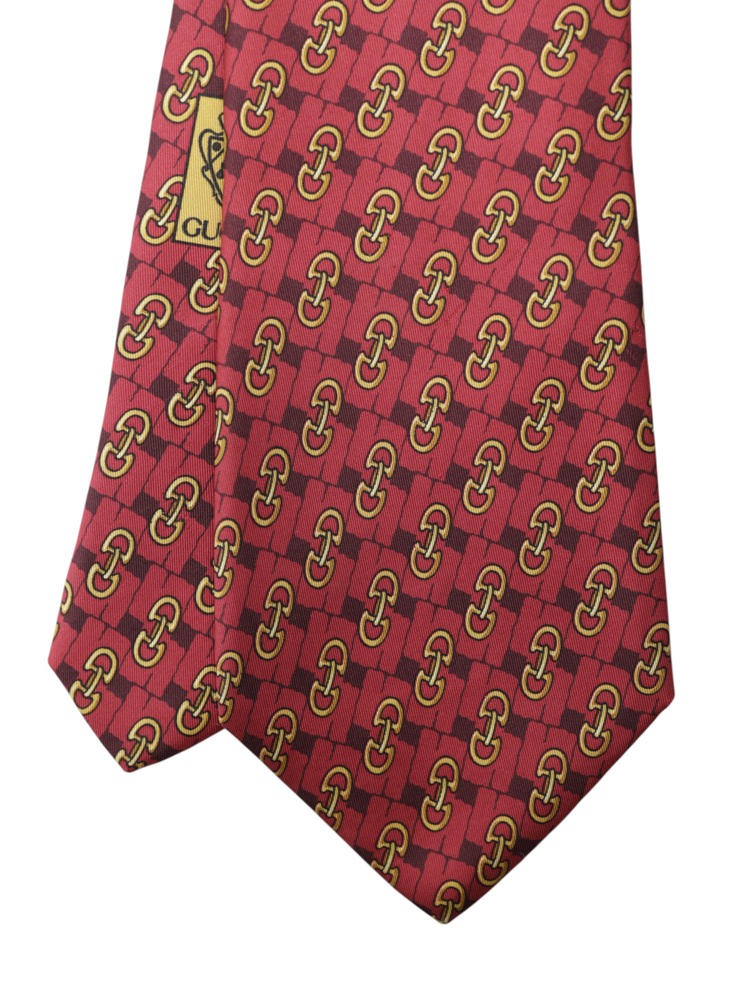 Gucci Red & Gold Silk Vintage Horsebit Pattern Tie
