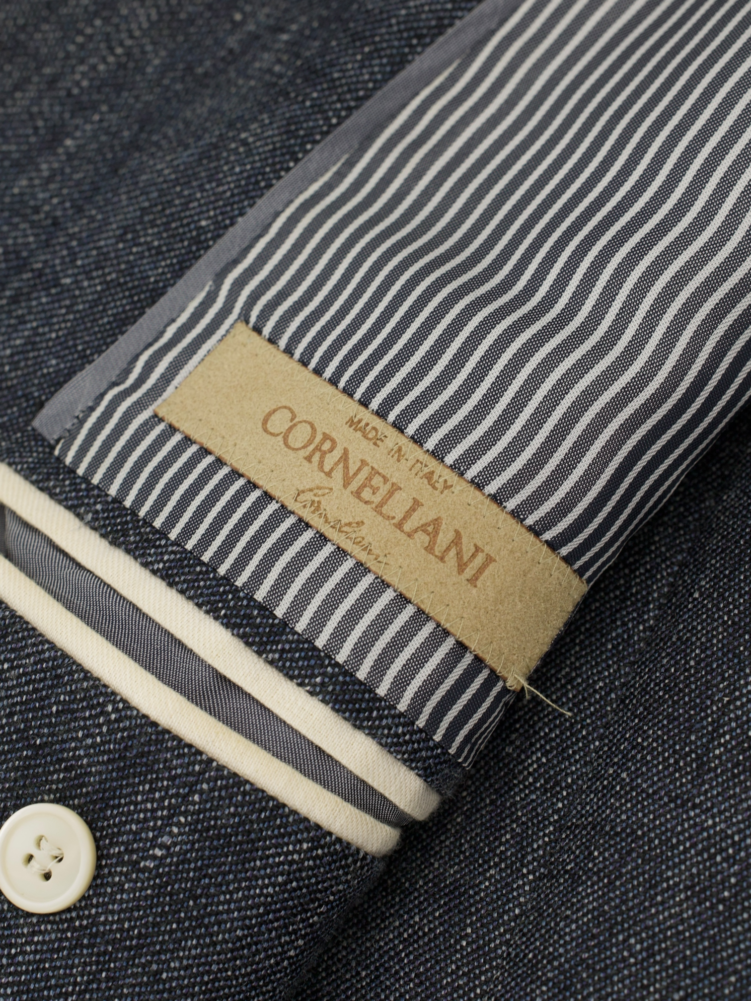 Corneliani Steel Blue Silk, Linen & Wool Twill Jacket