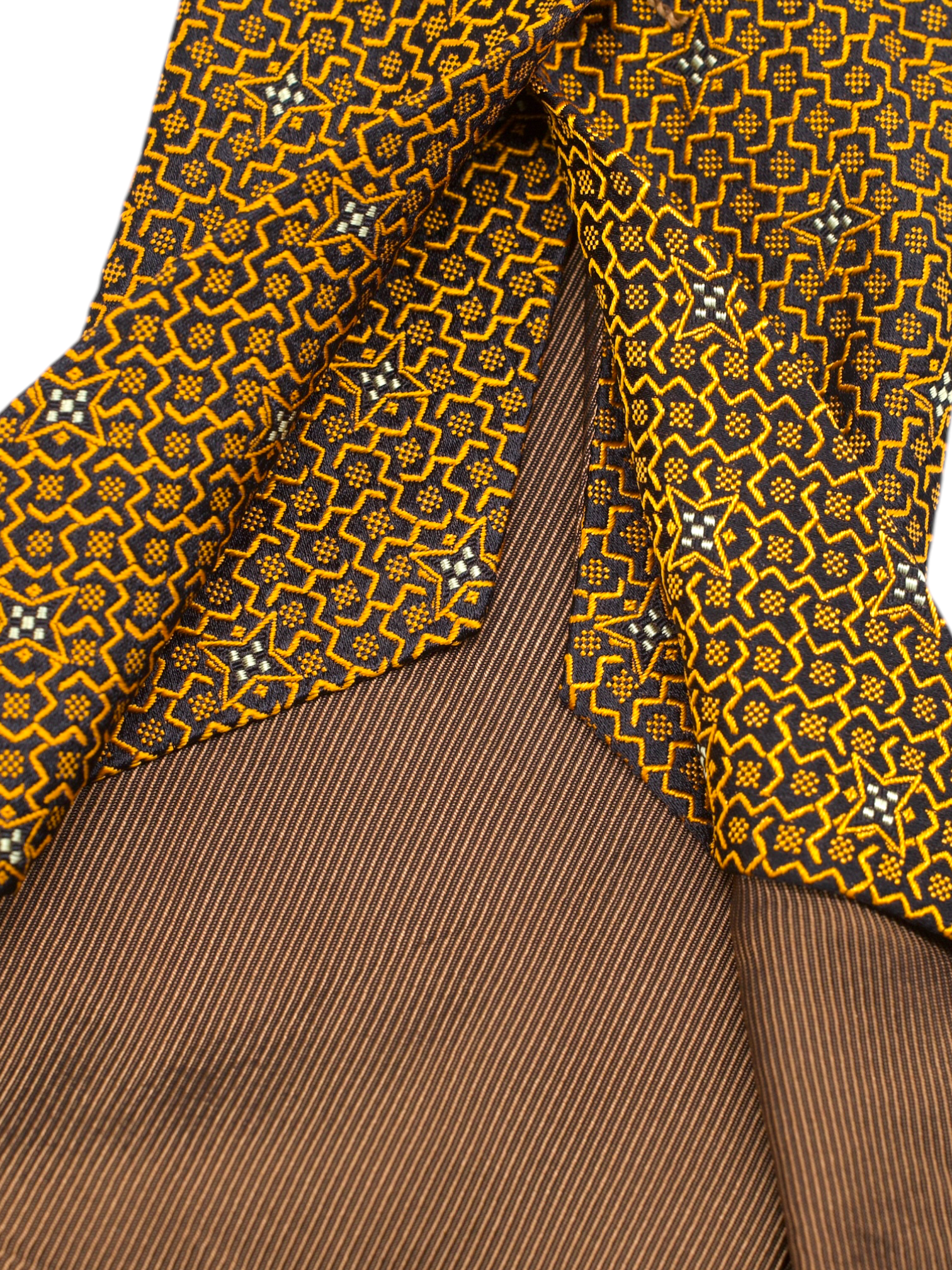 Kiton 5-Fold Orange Vintage Silk Geometric Star-Pattern Tie