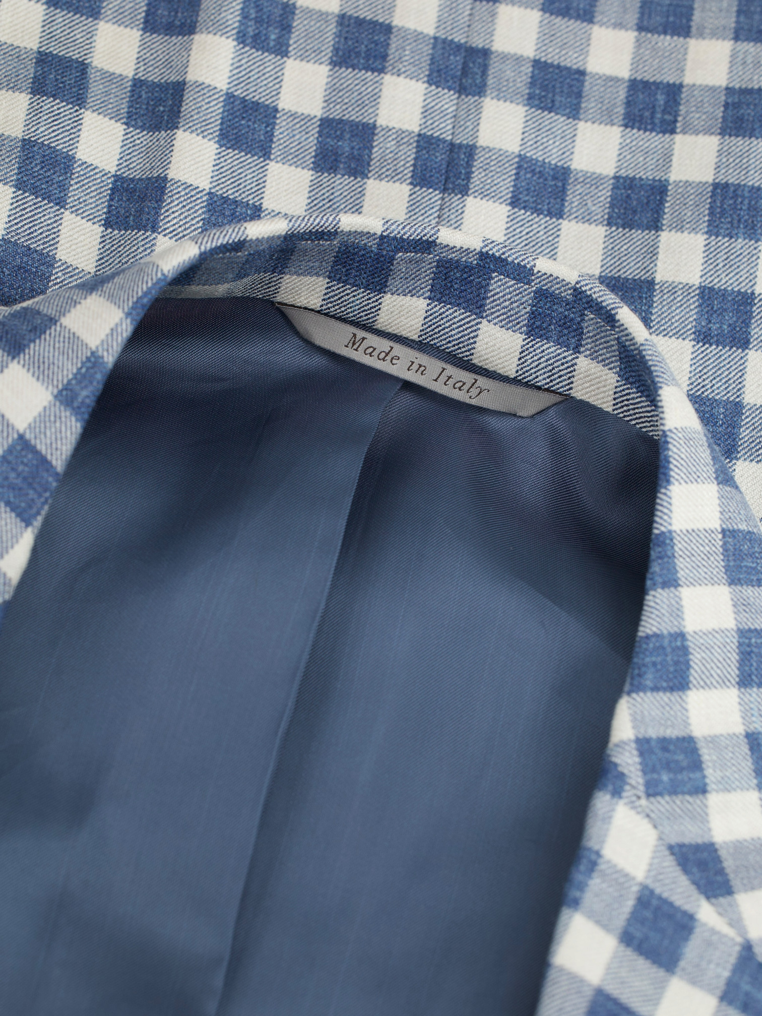 Canali Denim Blue & Ecru Wool & Silk Gingham Check Jacket