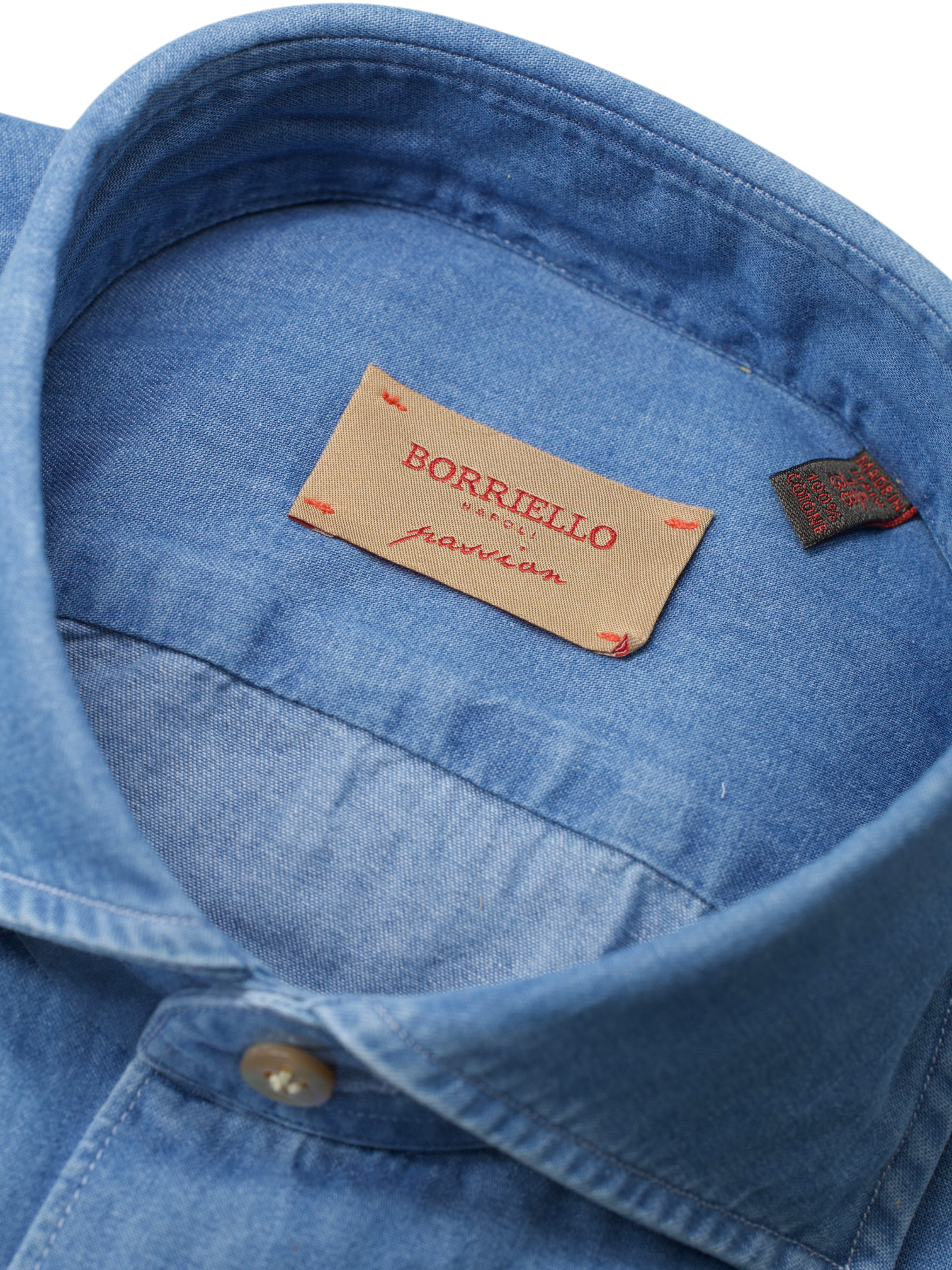 Borriello Napoli Light Blue Indigo-Cotton "Marechiaro" Spread-Collar Shirt