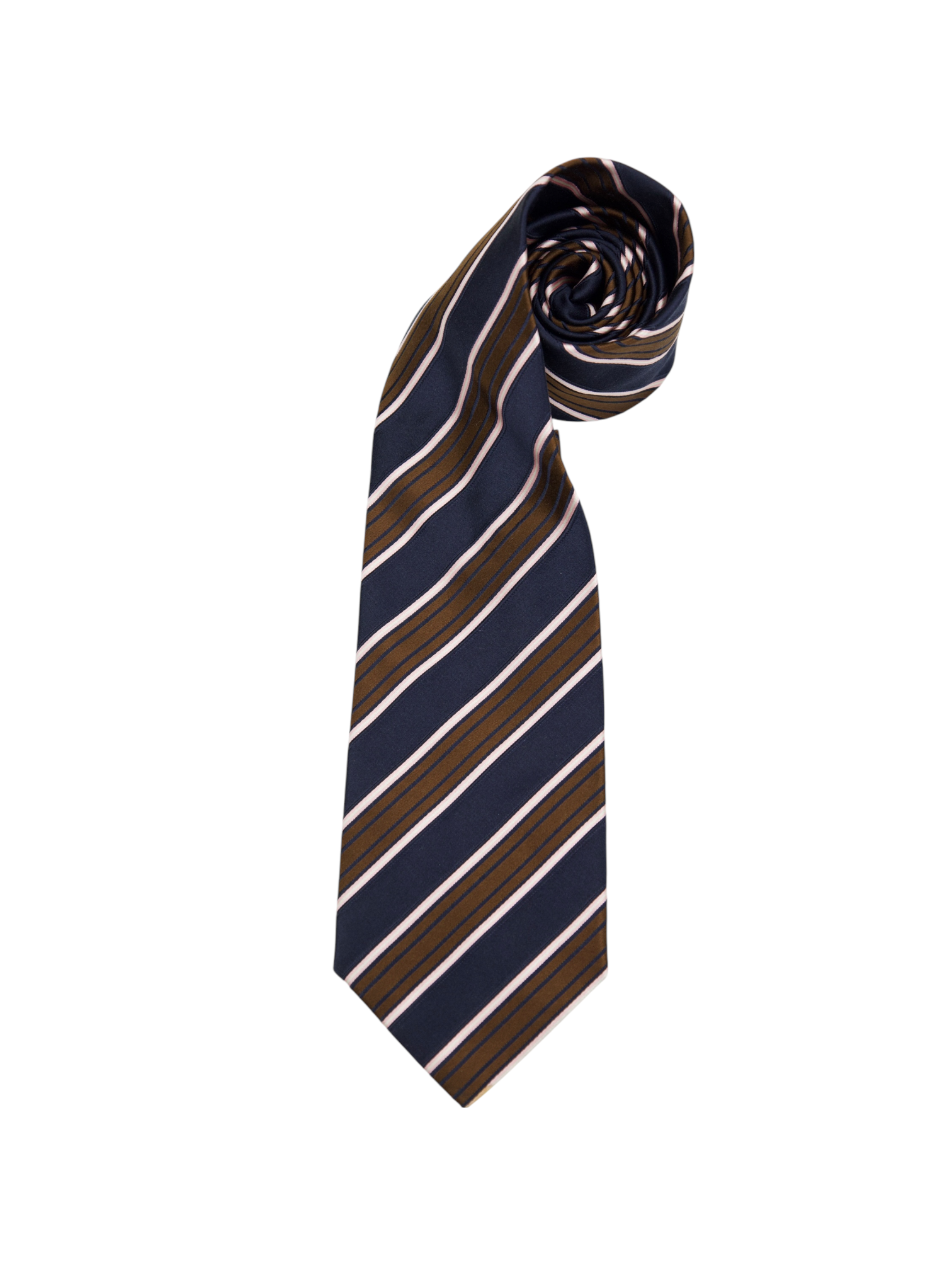 Luigi Borrelli Navy & Brown 3-Fold Multicolor Club-Stripe Silk Tie