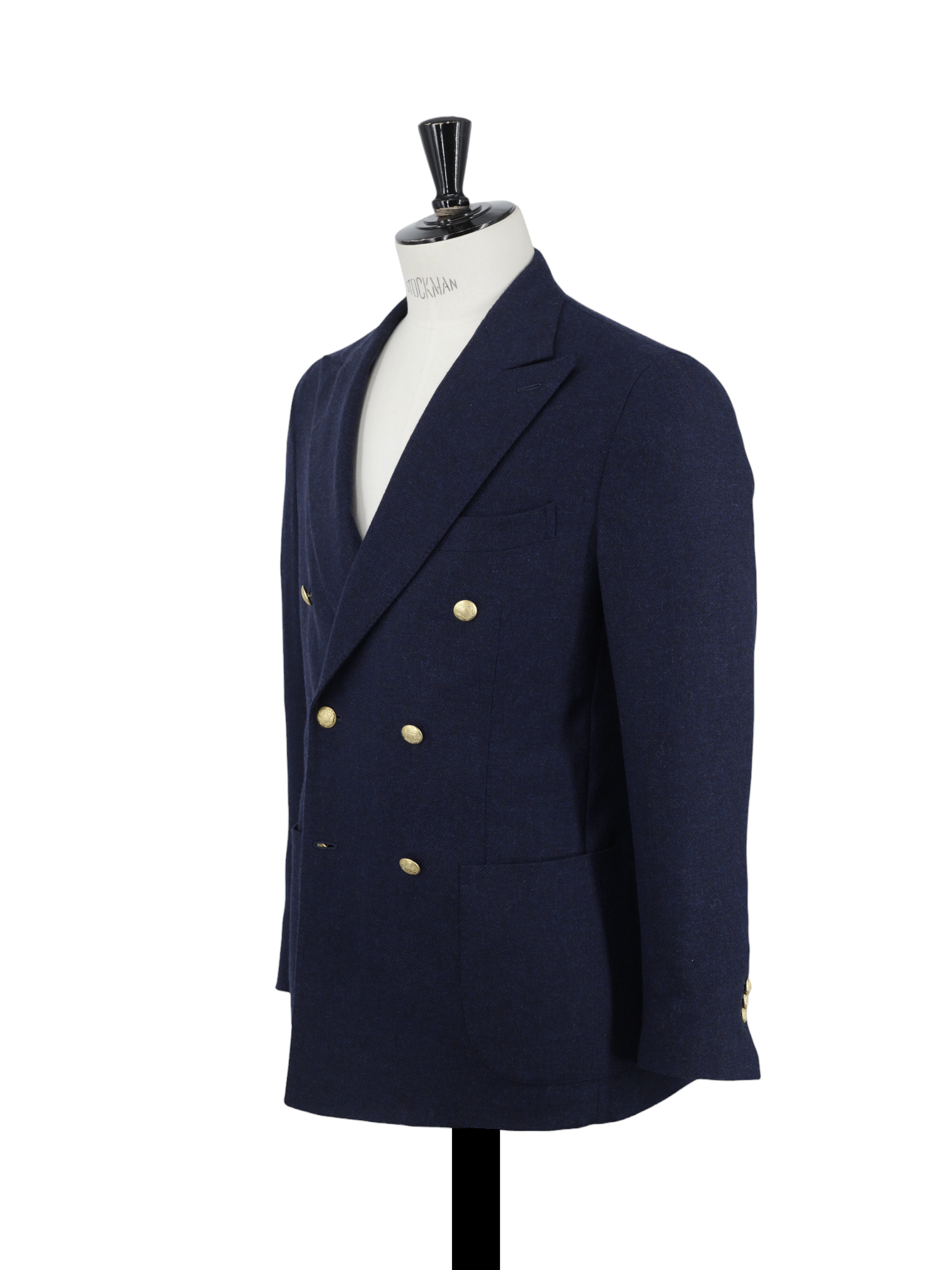 De Petrillo Dark Blue & Brown Double-Breasted Wool & Cashmere Blazer Jacket