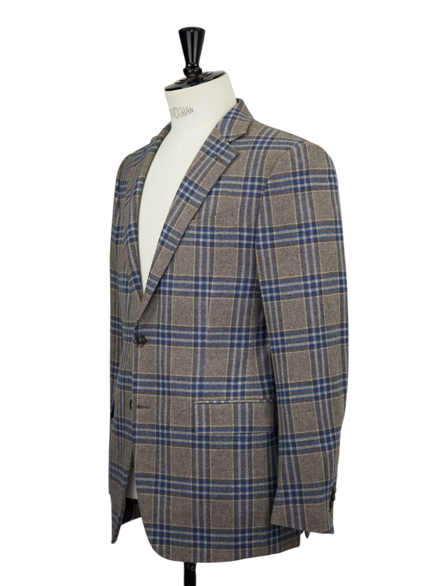 Ermenegildo Zegna Light Brown & Royal Blue Trofeo Wool & Cashmere Glencheck Jacket