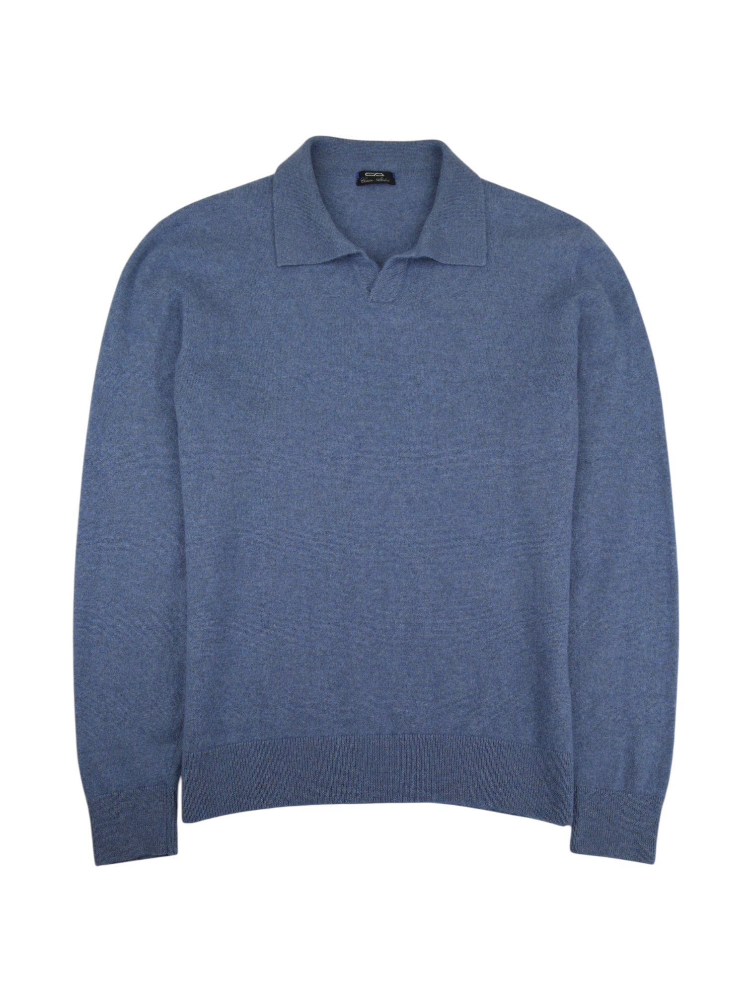 Cesare Attolini Steel Blue Cashmere & Linen Long Sleeve Polo