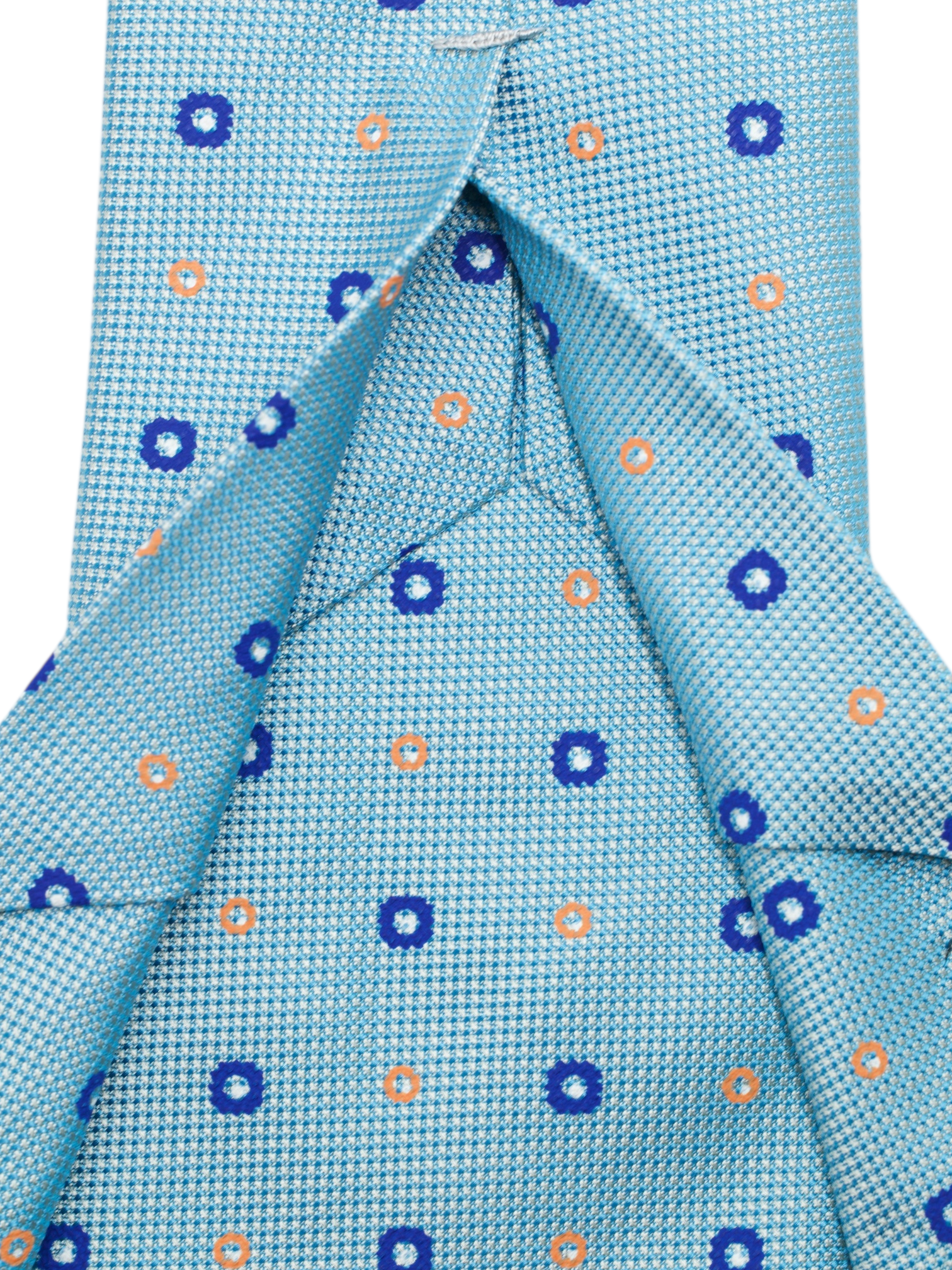 Kiton 5-Fold Light Blue & Orange Silk Multi-Circle Pattern Tie
