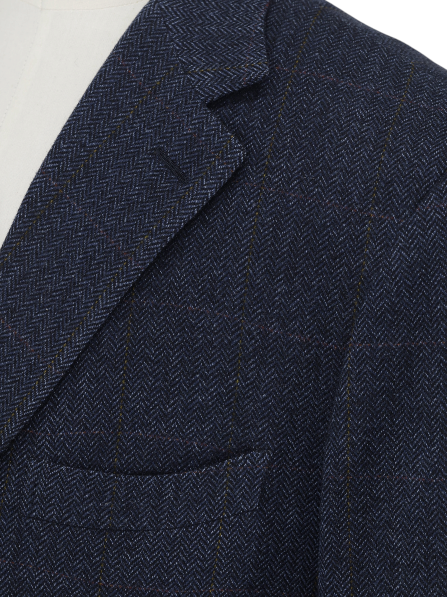 Isaia Vintage Dark Blue & Brown Wool & Cashmere Windowpane Jacket