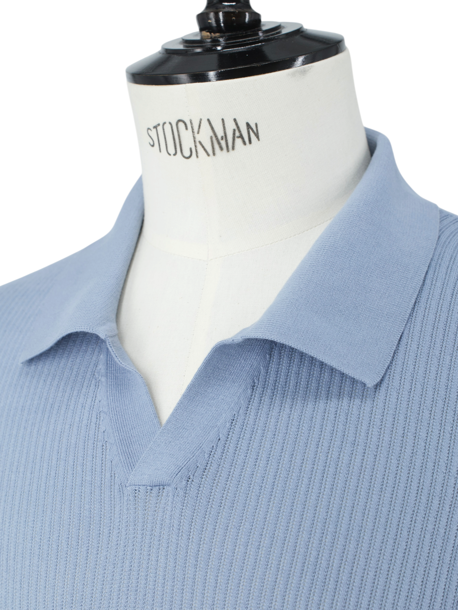 Fedeli Celestial Blue Lightweight Rib-Knitted Cotton Buttonless Polo