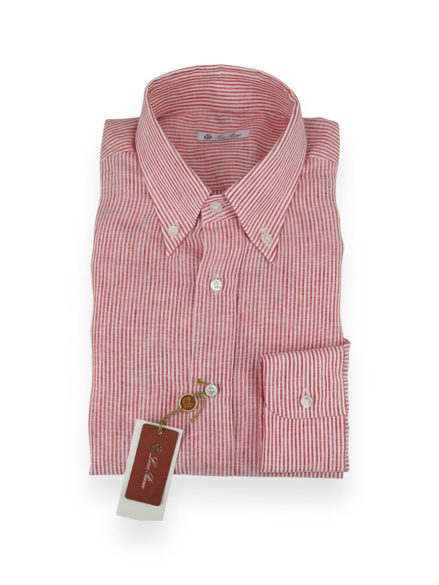 Loro Piana Red Pinstripe Button-Down Linen Shirt