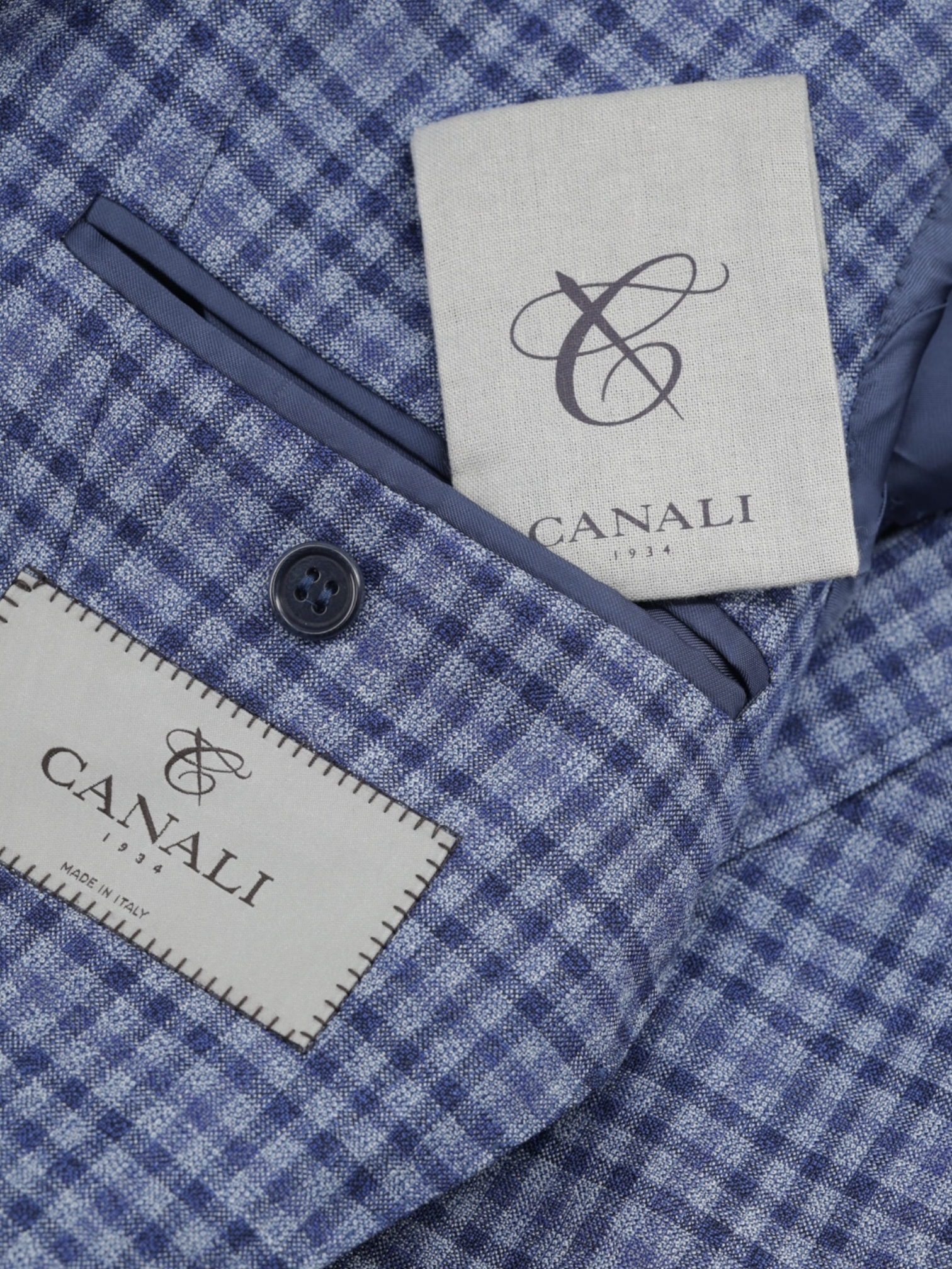 Canali Blue & Grey Lightweight-Wool Gingham-Check Jacket