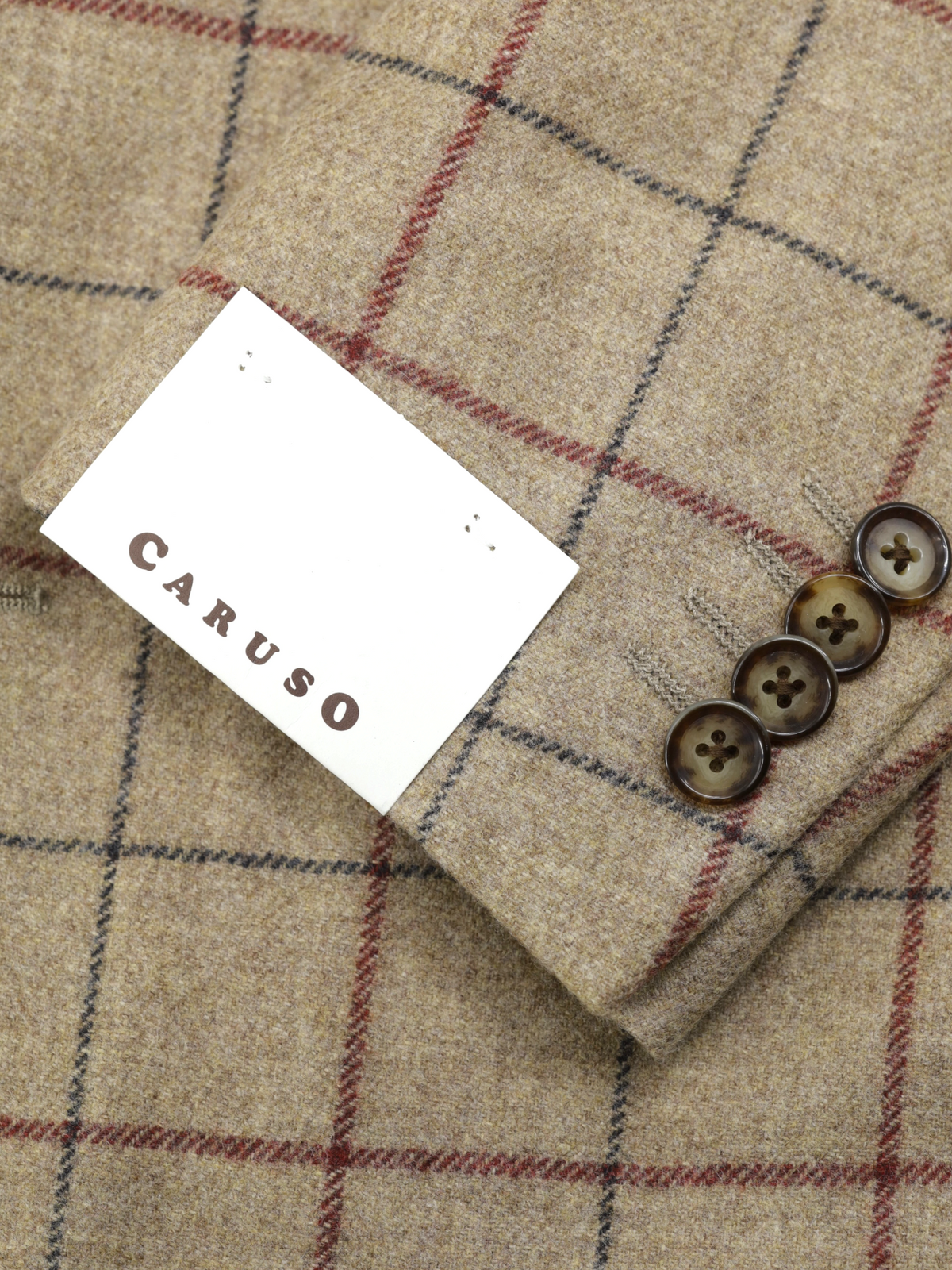 Caruso Brown & Burgundy Wool-Flannel Windowpane Jacket