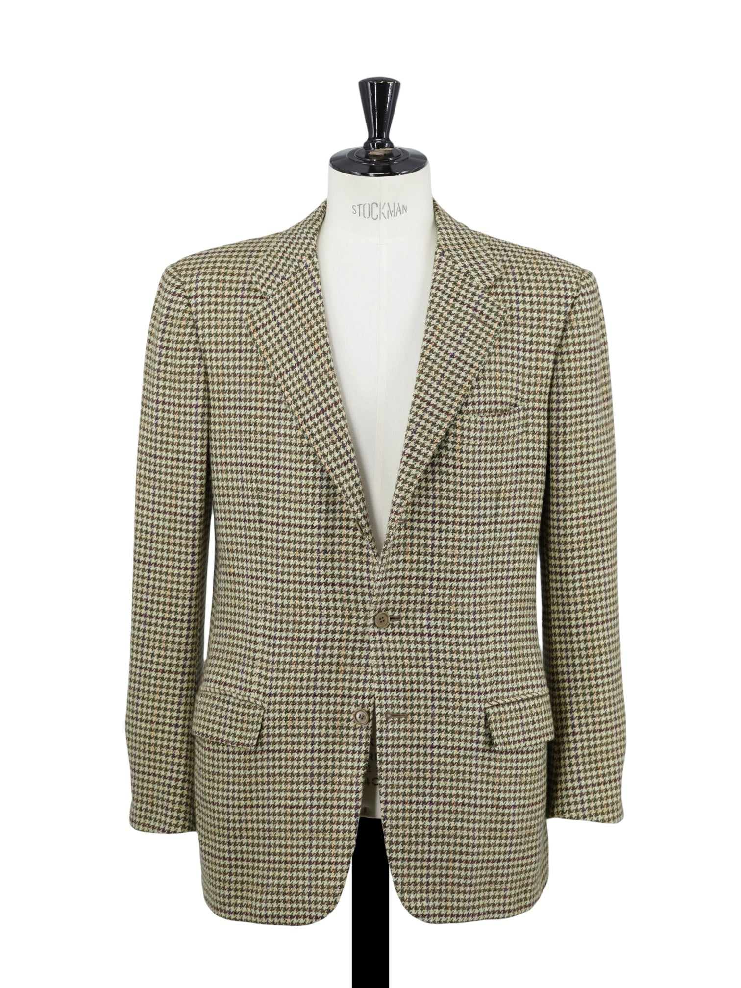 Kiton Light Brown & Green Vintage Pure-Cashmere Houndstooth Jacket