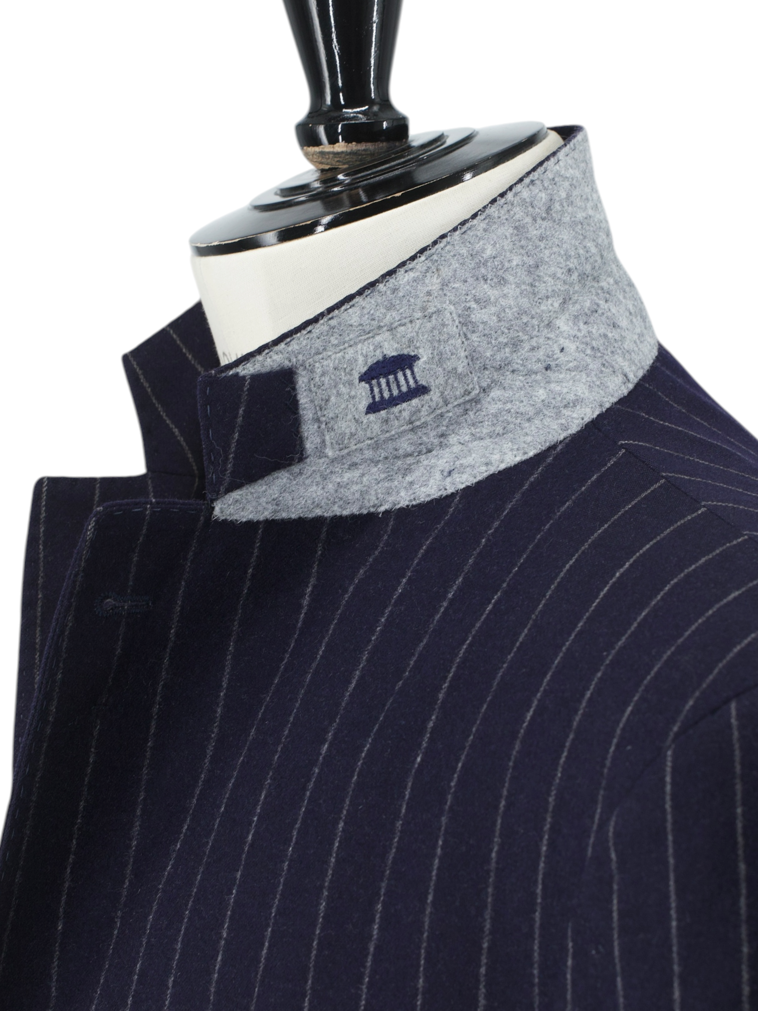 Brunello Cucinelli Navy Wool & Cashmere Elbow-Patch Pinstripe Jacket
