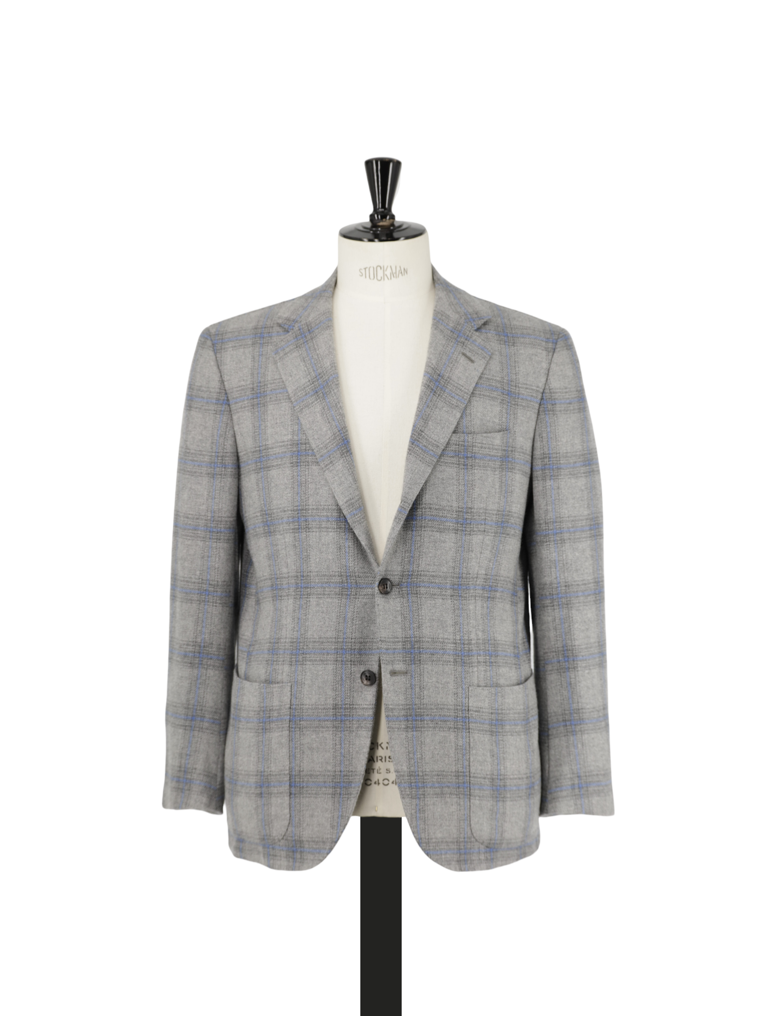 Kiton Grey & Light Blue Pure Cashmere Windowpane Jacket