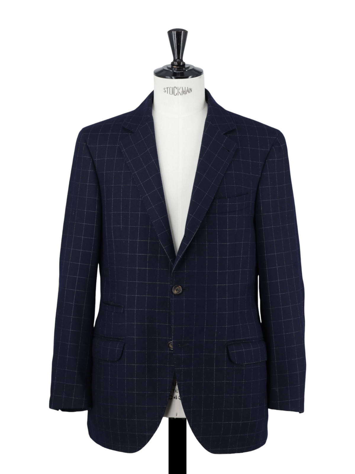 Brunello Cucinelli Navy Vintage Wool & Cashmere Windowpane Jacket