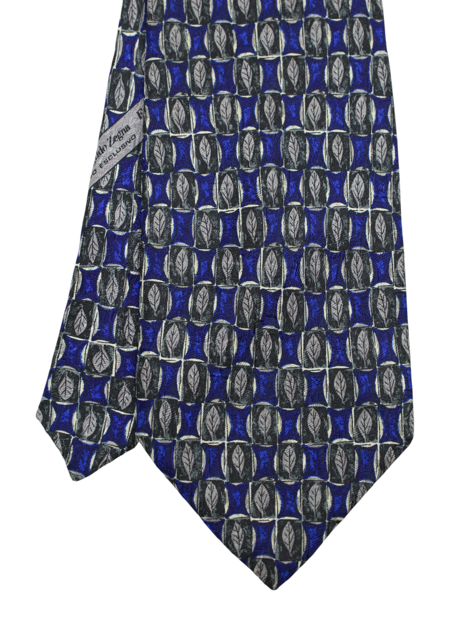 Ermenegildo Zegna Royal Blue & Forest Green Vintage Silk Feather-Pattern Tie