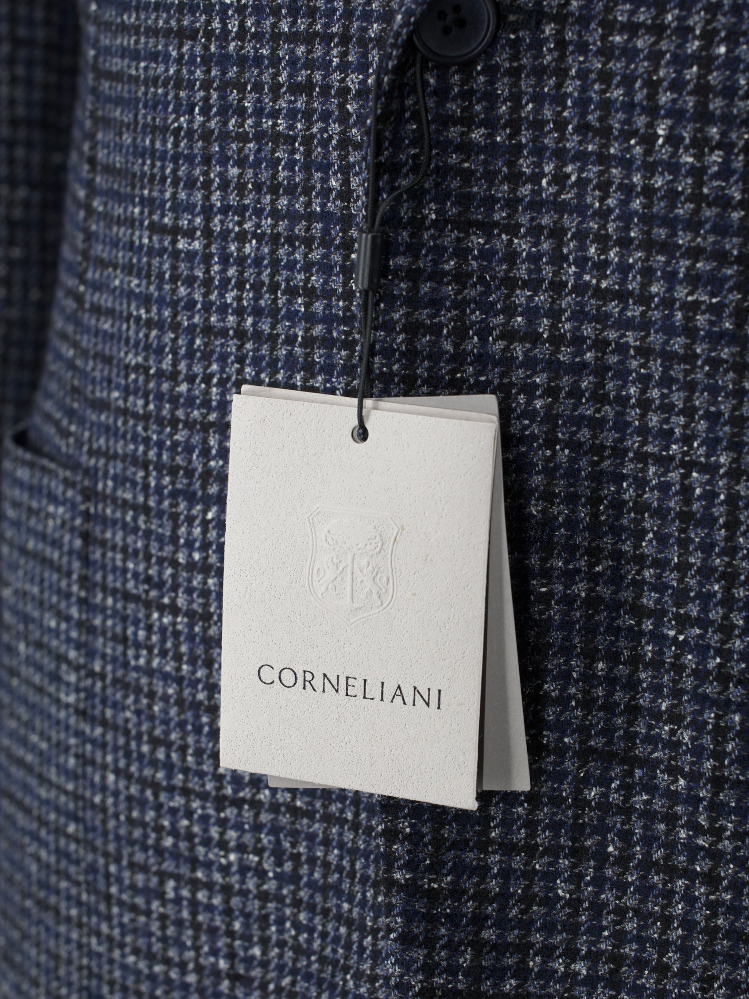 Corneliani Dark Blue Wool, Silk, Stretch & Cashmere Pied de Poule Jacket