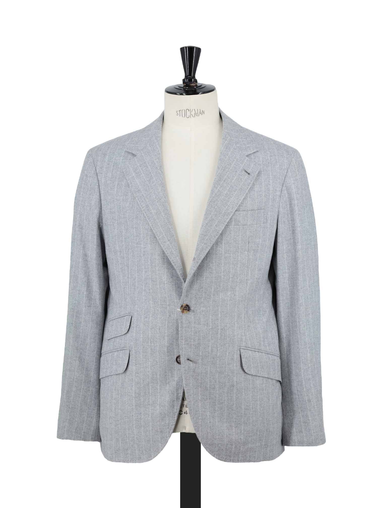Brunello Cucinelli Light Grey Wool, Cashmere & Silk Flannel Chalkstripe Suit