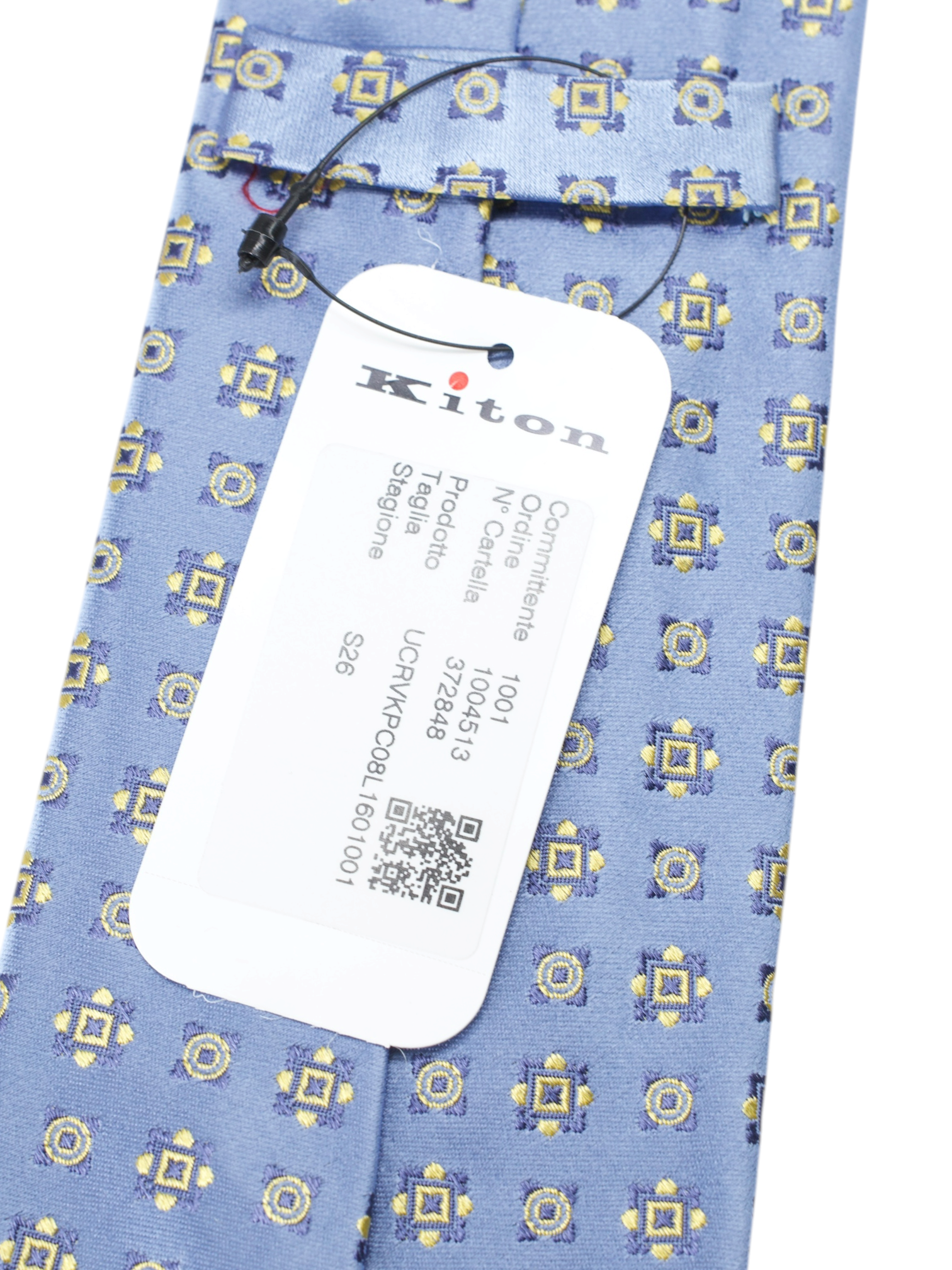 Kiton 5-Fold Light Blue & Yellow Silk Vintage Pattern Tie