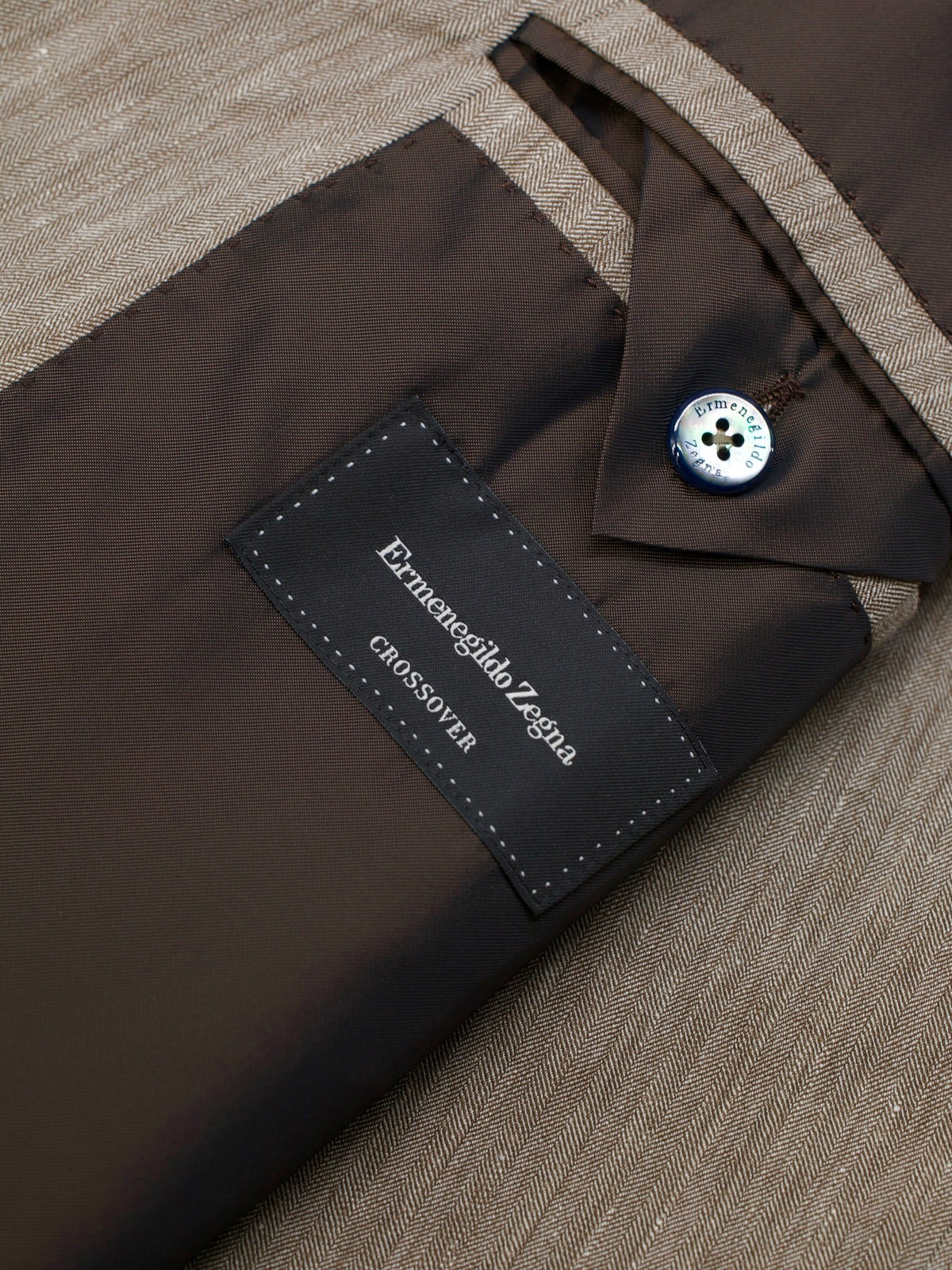 Ermenegildo Zegna Taupe Linen, Wool & Silk "Crossover" Herringbone Suit