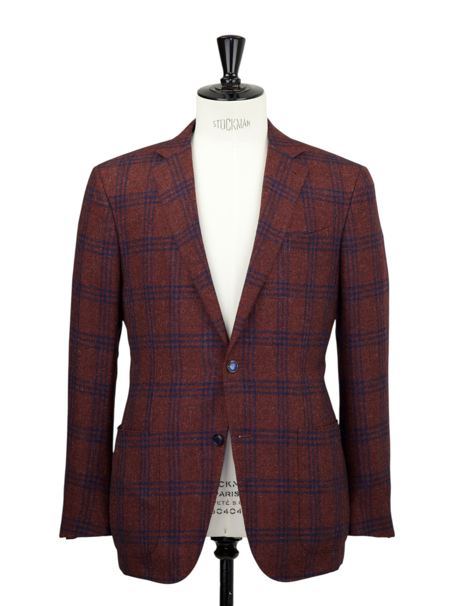 Ermenegildo Zegna Ruby Red & Dark Blue Cashmere, Silk & Linen Windowpane Jacket