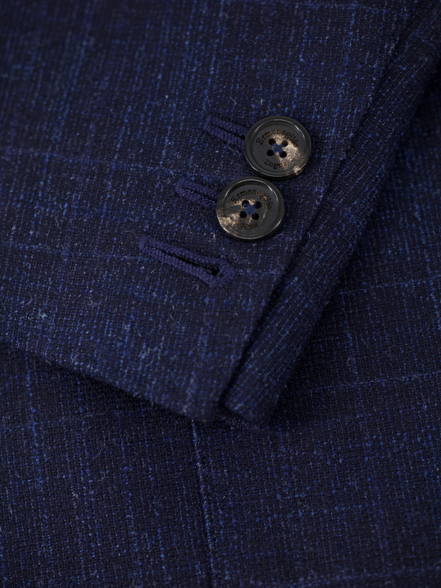 Ermenegildo Zegna Dark Blue Wool, Silk & Cashmere Melange Check Jacket