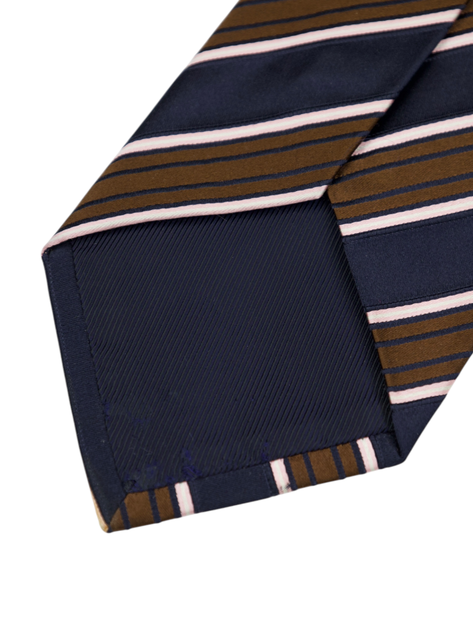 Luigi Borrelli Navy & Brown 3-Fold Multicolor Club-Stripe Silk Tie