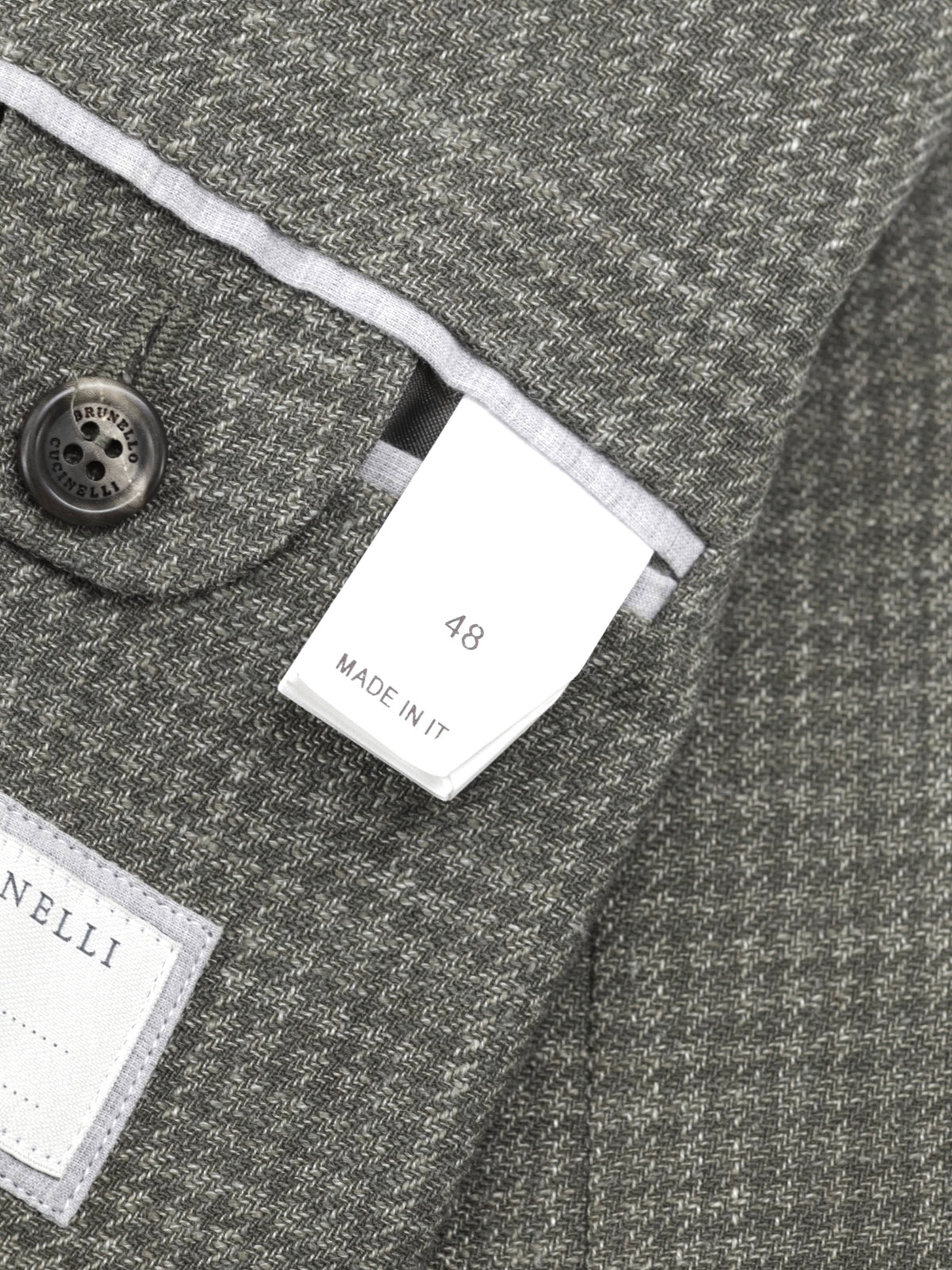 Brunello Cucinelli Sage Green Wool, Linen & Silk Pied de Poule Jacket
