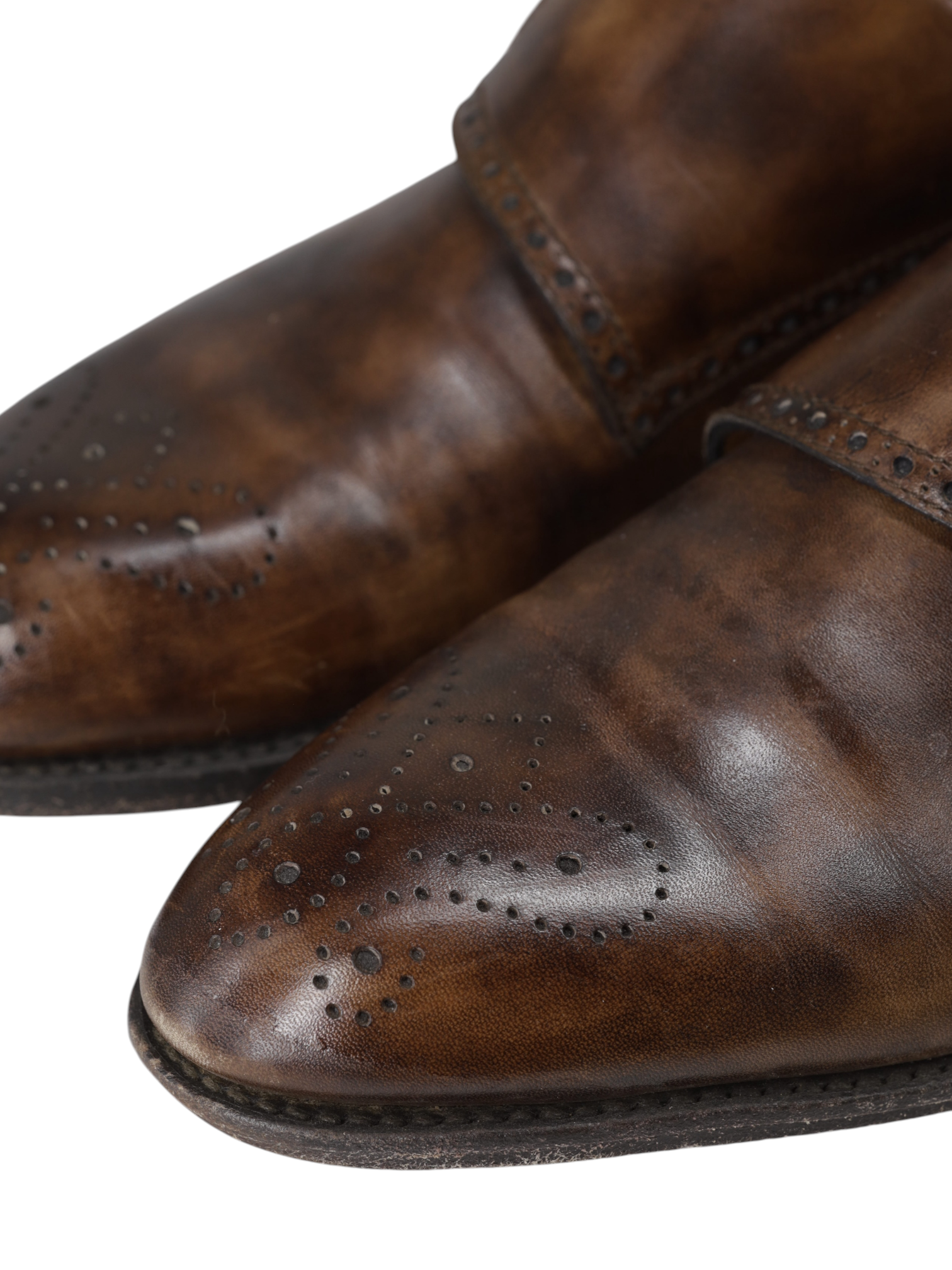 Bontoni Dark Brown Calfleather Perforated Brogue-Style Double Monk + Crocodile Belt