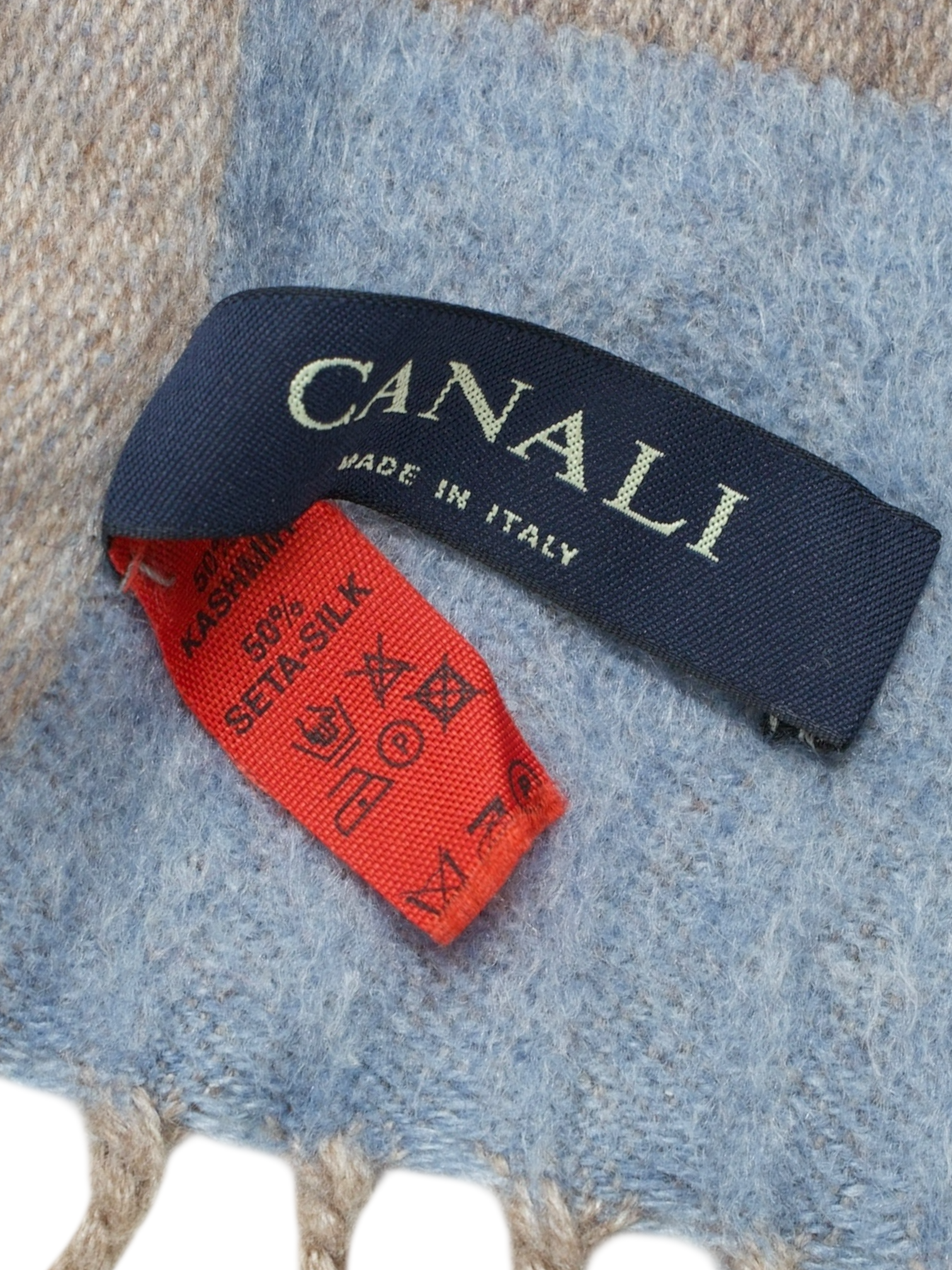 Canali Brown & Blue Pure Cashmere Checkered Scarf