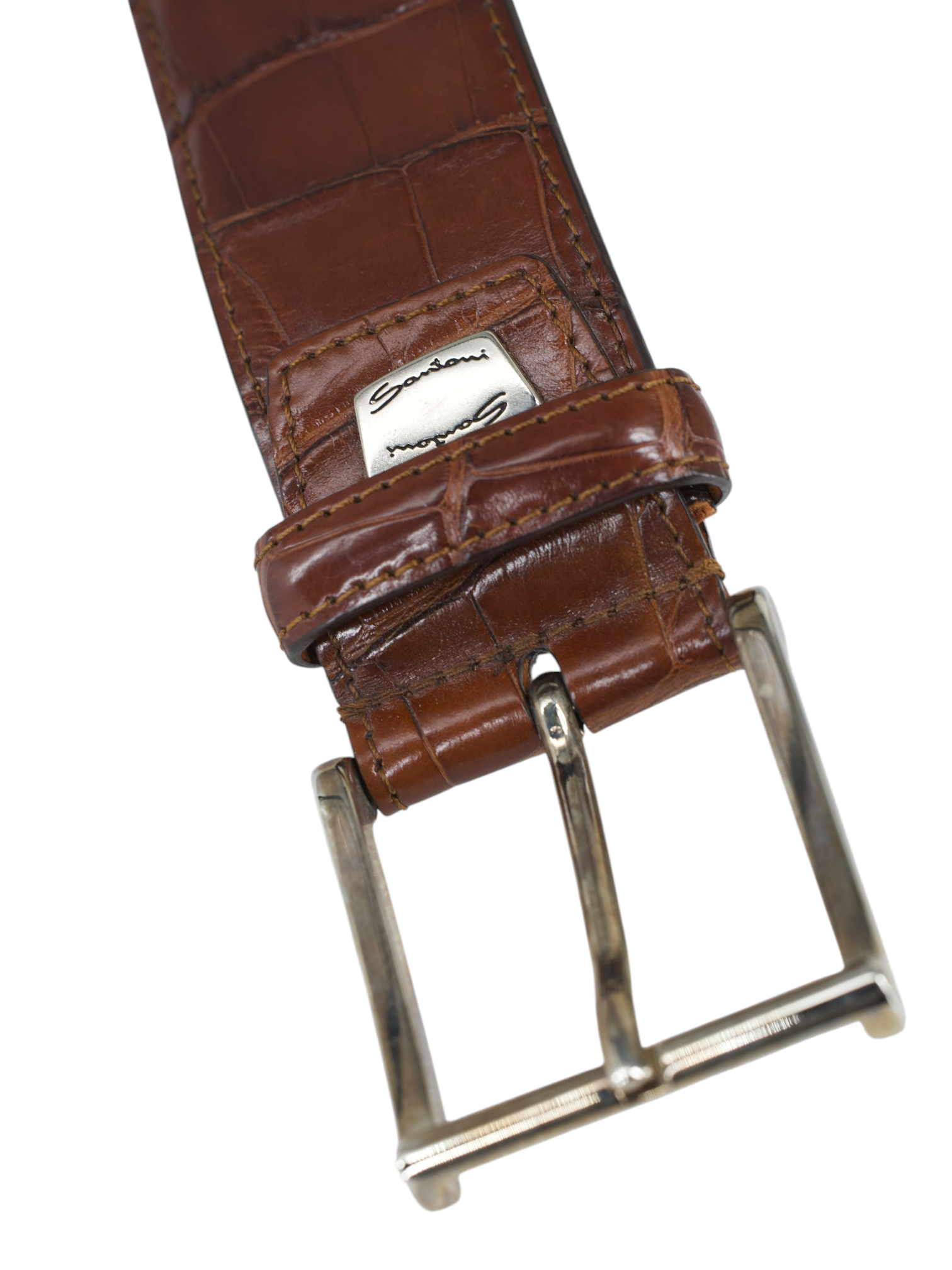 Santoni Castagne Brown Mississippi-Alligator Double Monk + Belt