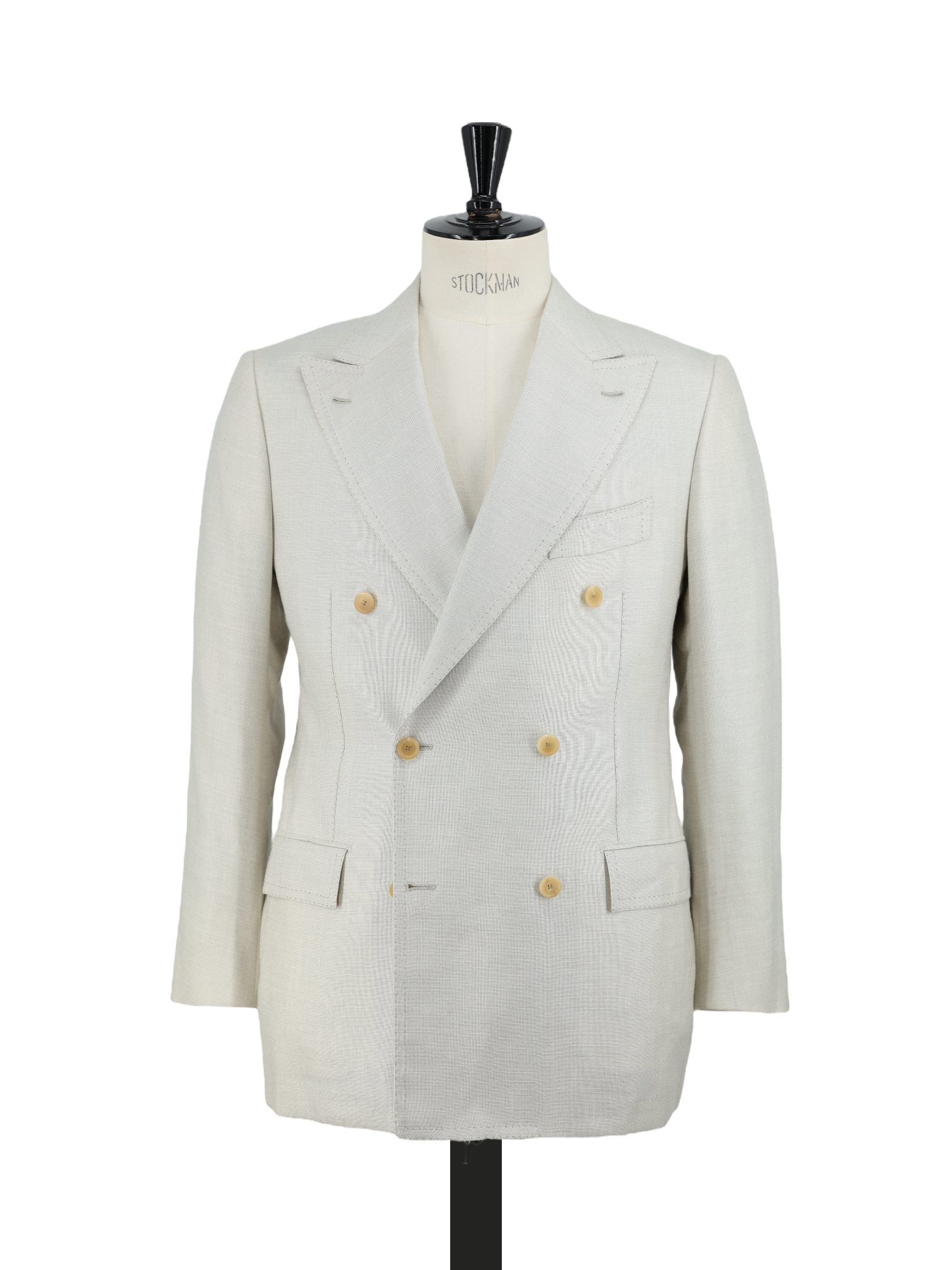 Cesare Attolini Greige Cashmere, Silk & Cotton Double Breasted Micro-Pattern Jacket