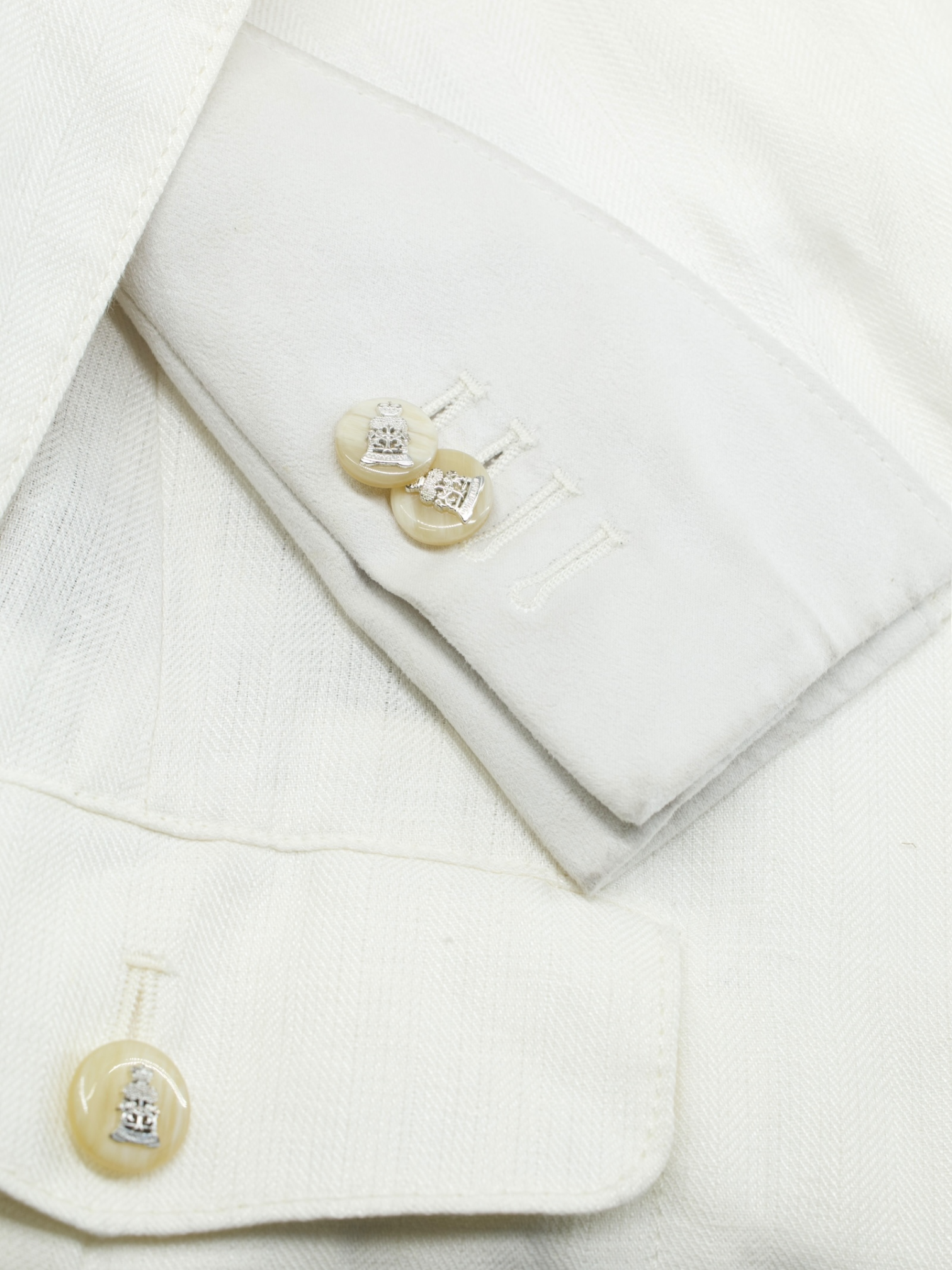 Corneliani ID Offwhite Pure Linen Herringbone Safari-Style Jacket