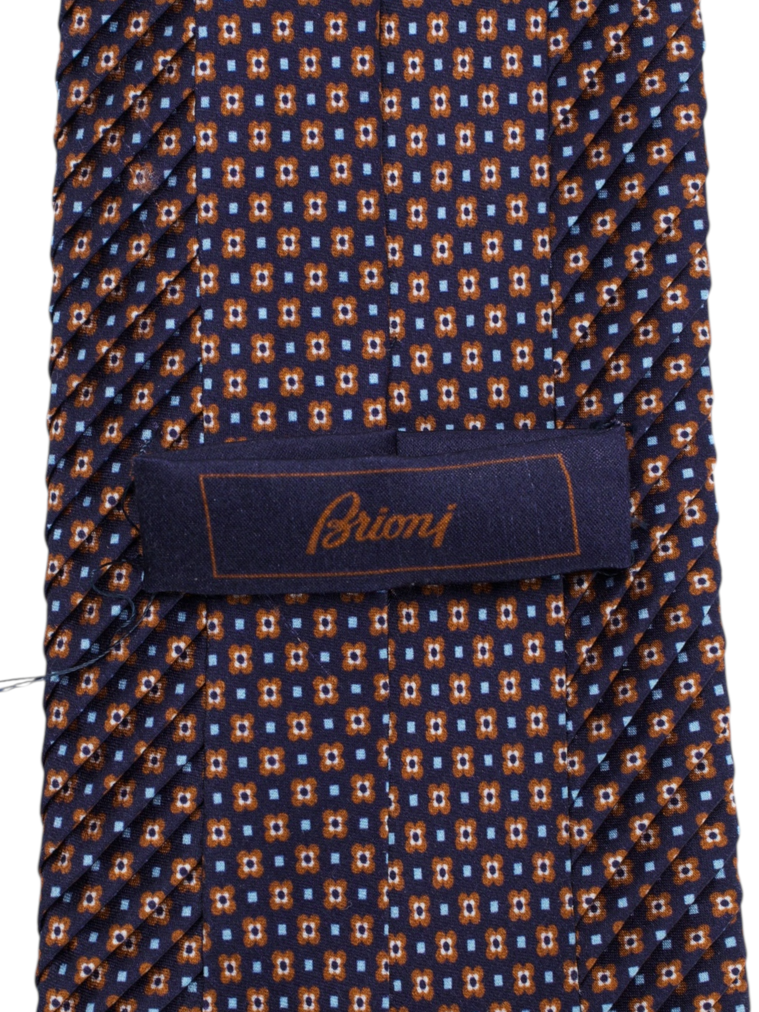 Brioni Navy & Red Plissé Geometric Pattern Tie