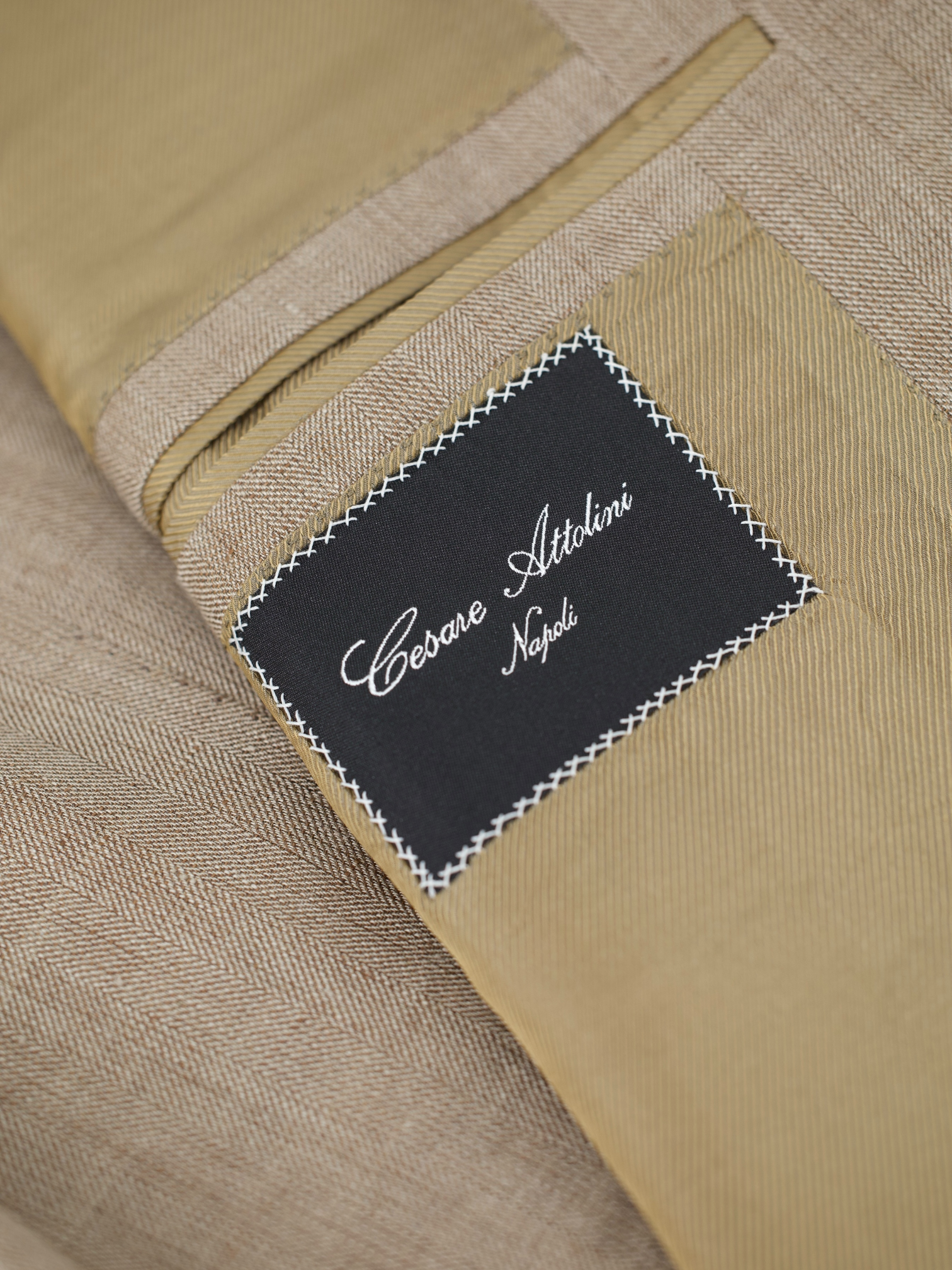 Cesare Attolini Light Brown Linen, Wool & Silk Herringbone Summer Jacket