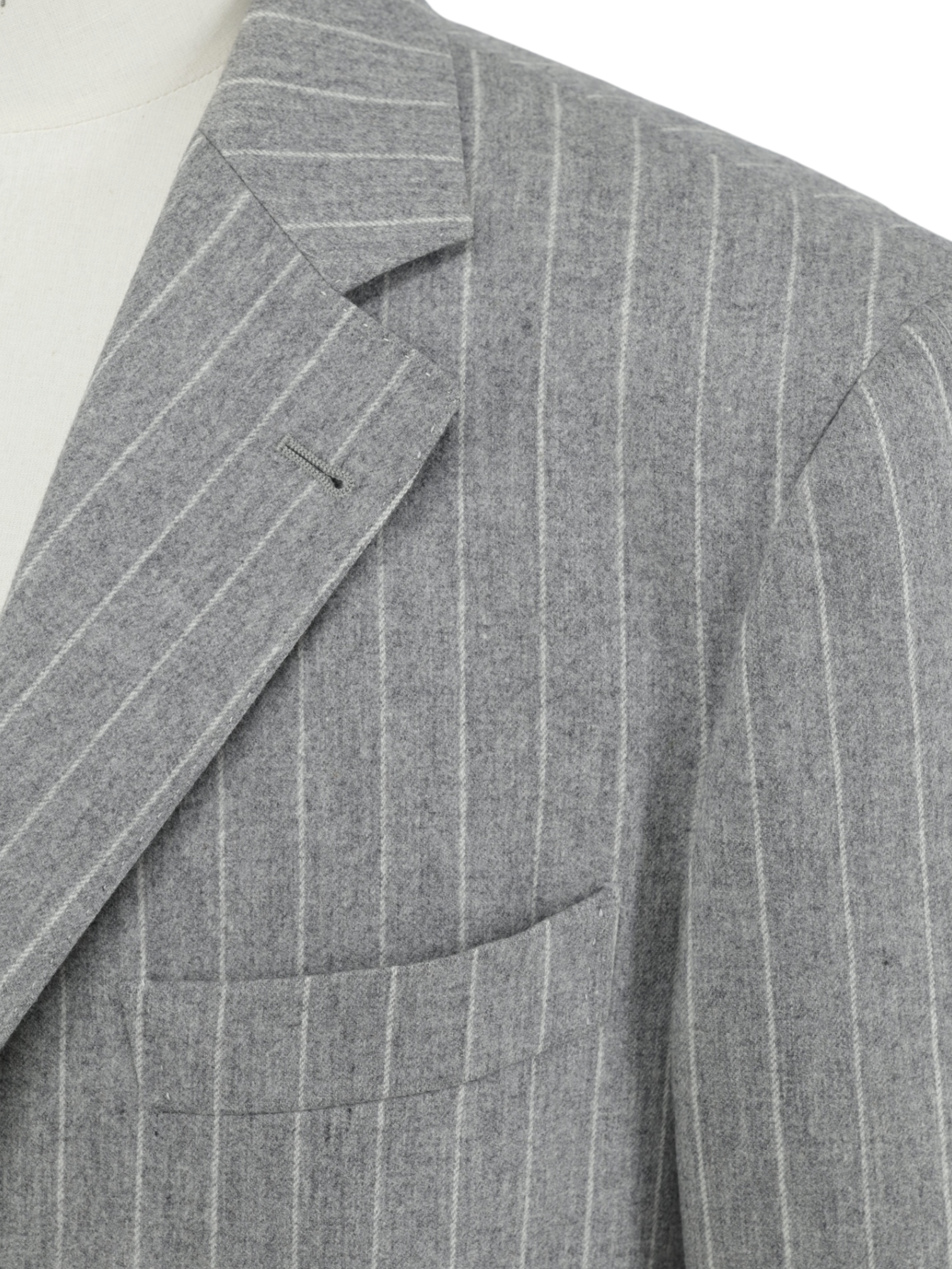 Brunello Cucinelli Grey Wool & Cashmere Elbow-Patch Pinstripe Jacket