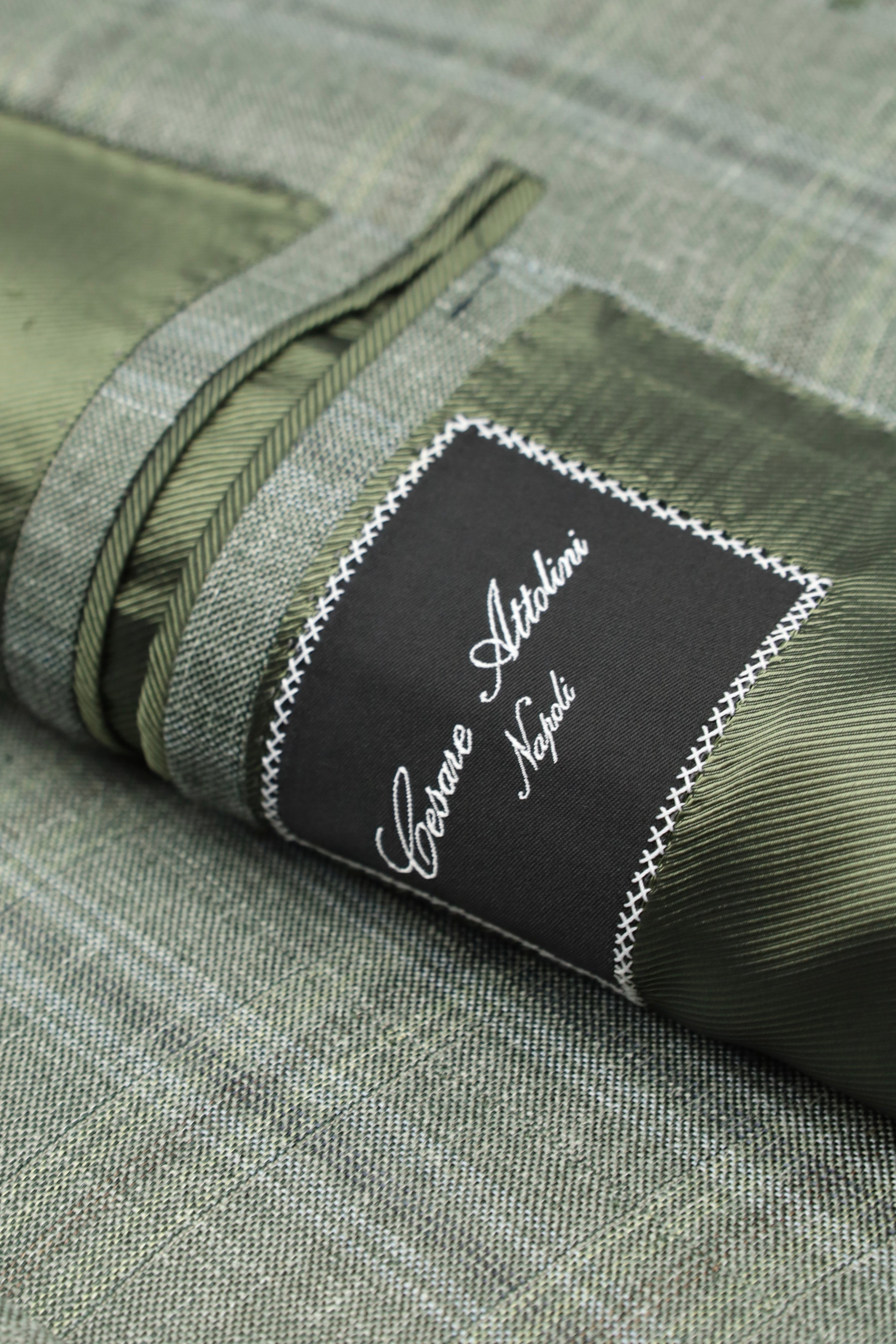 Cesare Attolini Sage Green Cashmere, Silk & Linen Windowpane Jacket