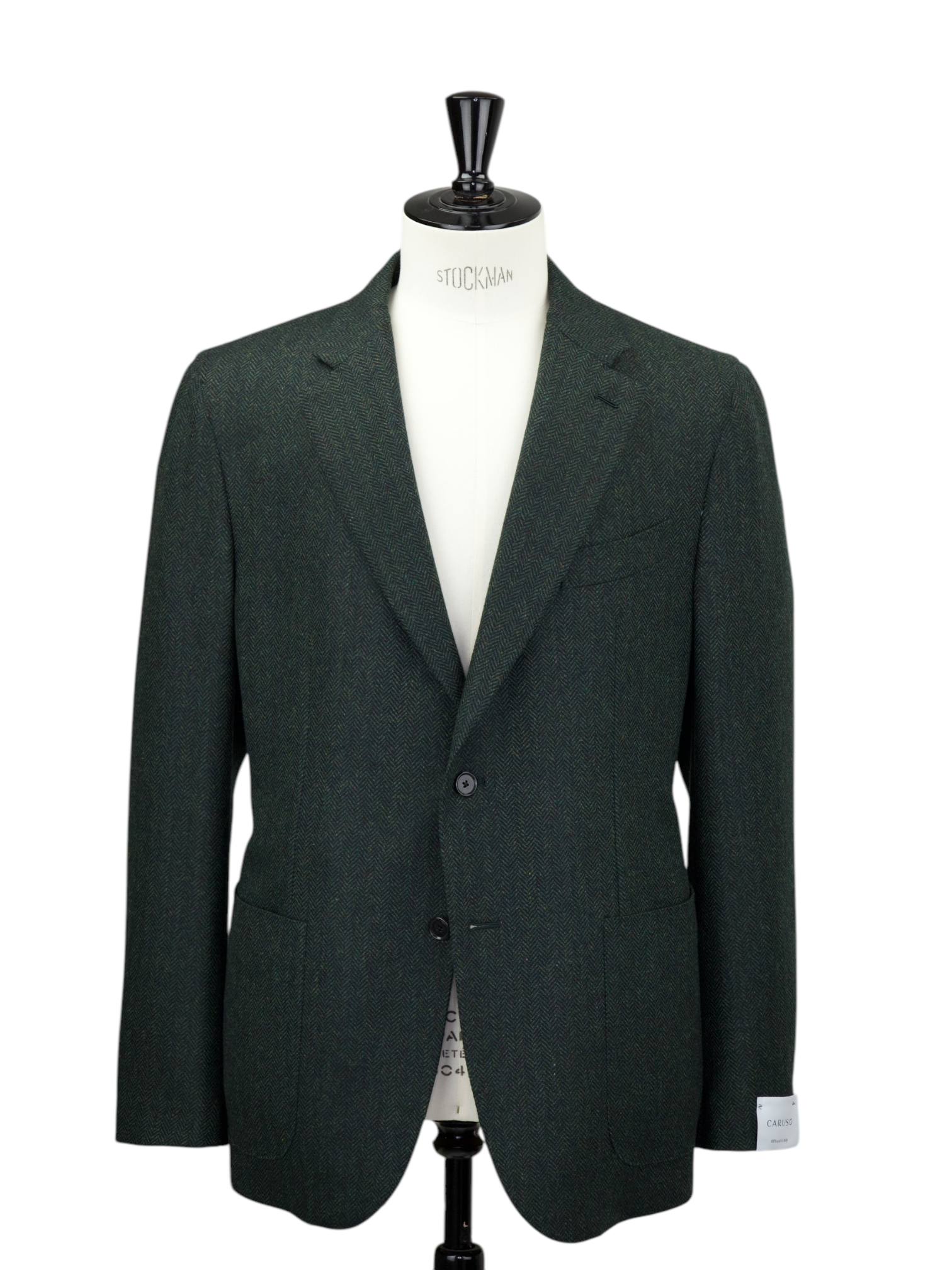 Caruso Forest Green Wool & Cashmere Herringbone Tosca Jacket