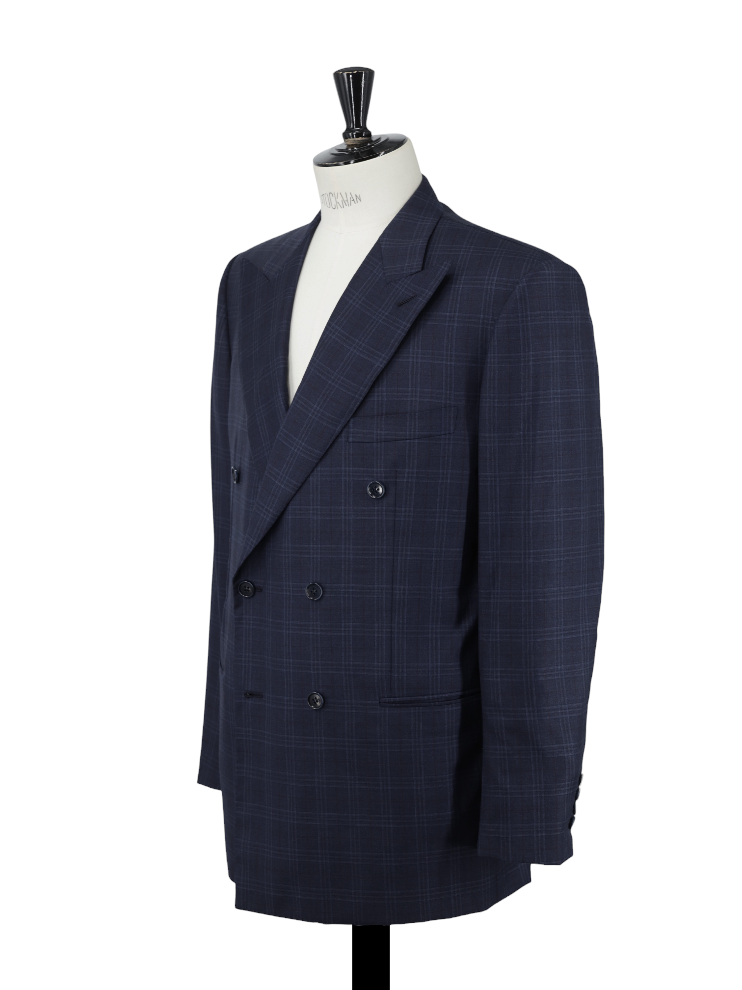 Cifonelli Dark Blue Fine-Wool Double Breasted Checkered Jacket