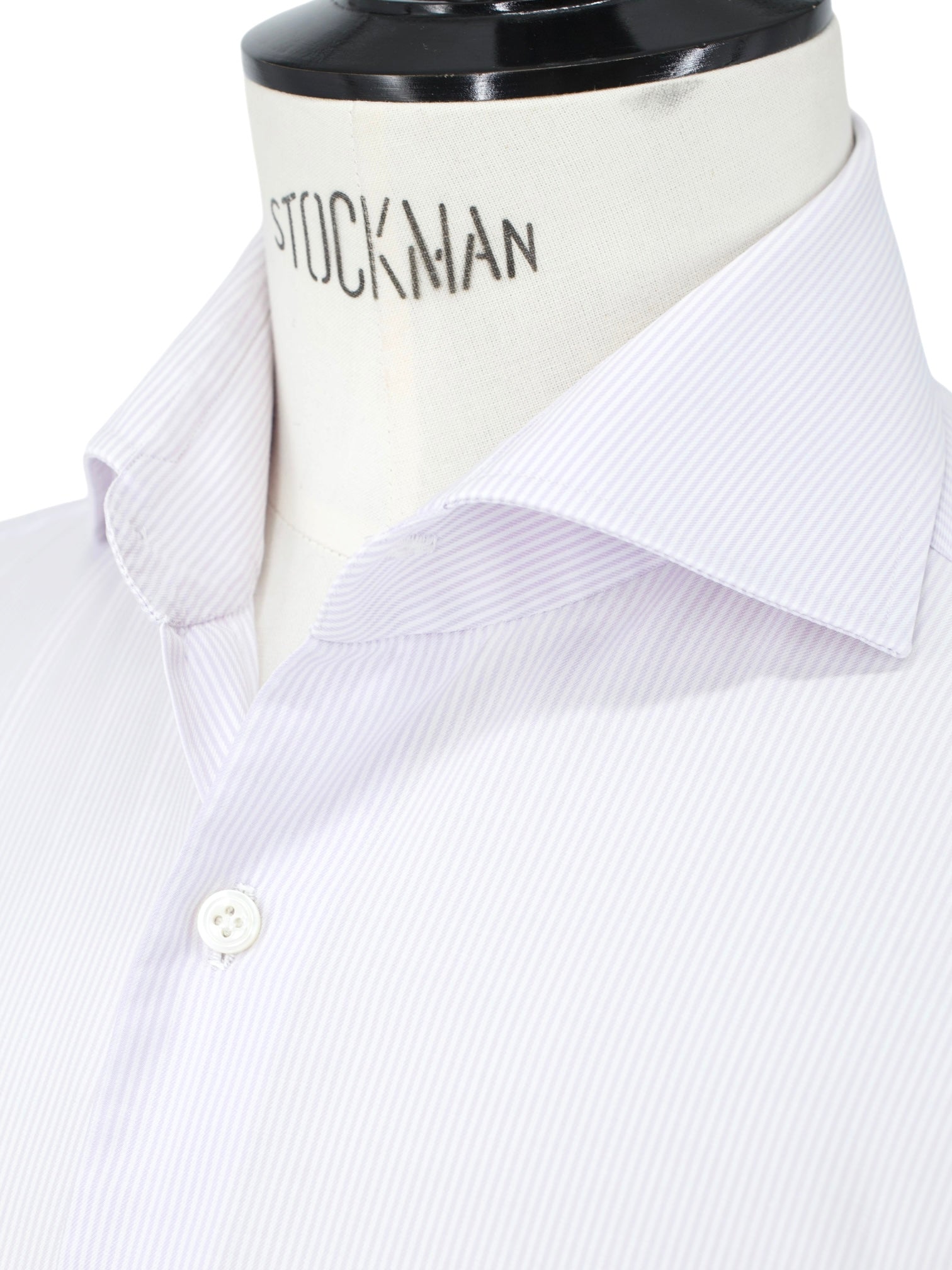 Finamore Lavender Purple & White Cotton Pinstripe Neapolitan Shirt