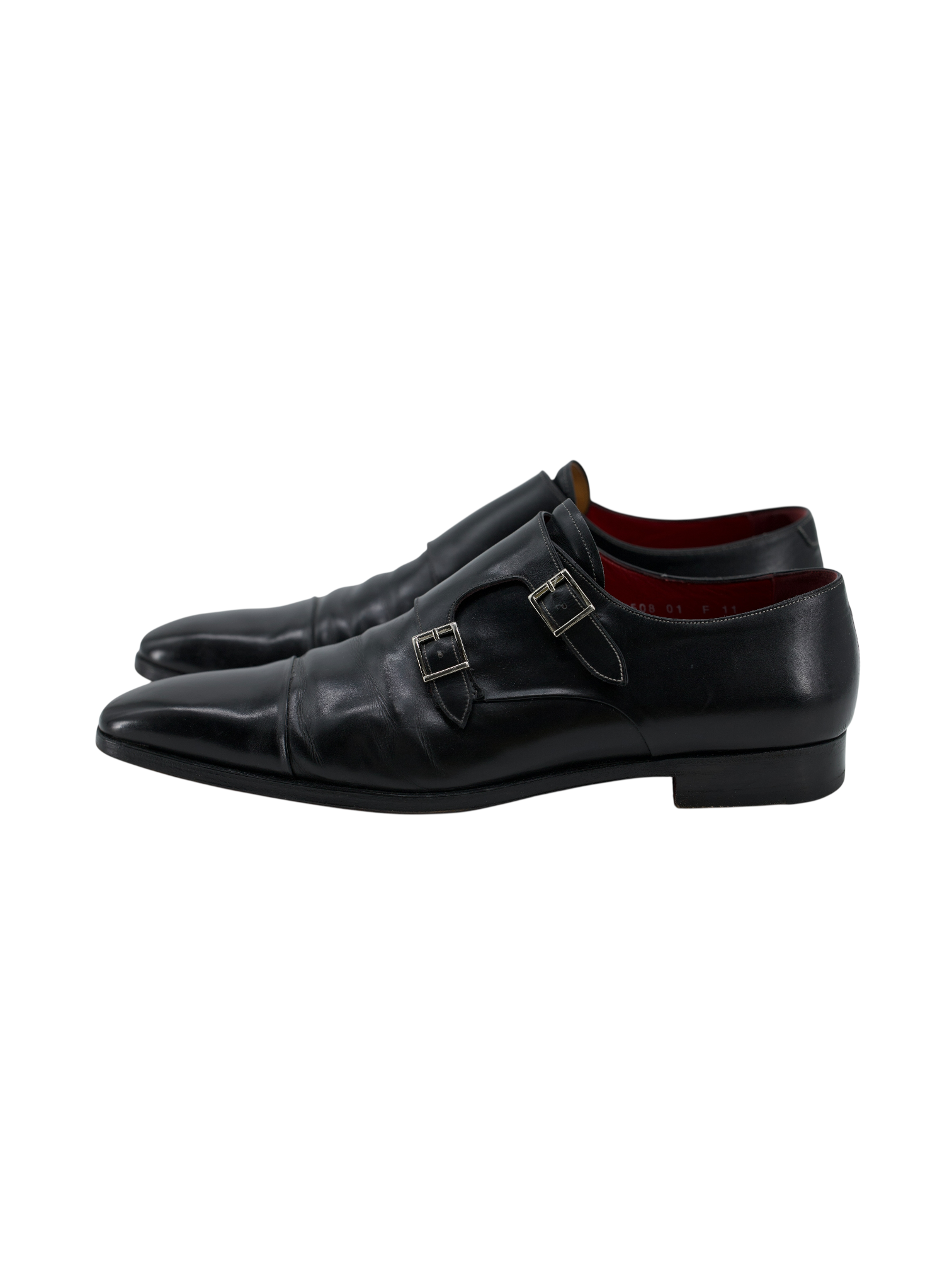 Santoni Black Calfleather Goodyear Welted Double Monk-Straps